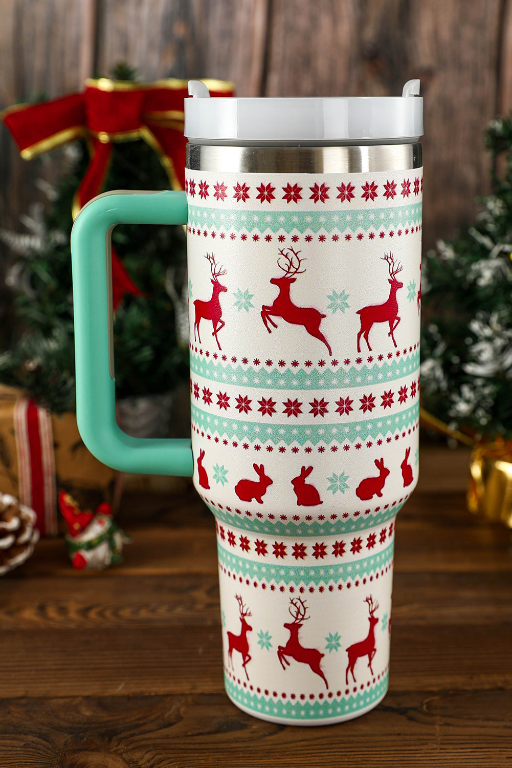 Christmas Print Handled Stainless Steel Tumblers 40oz