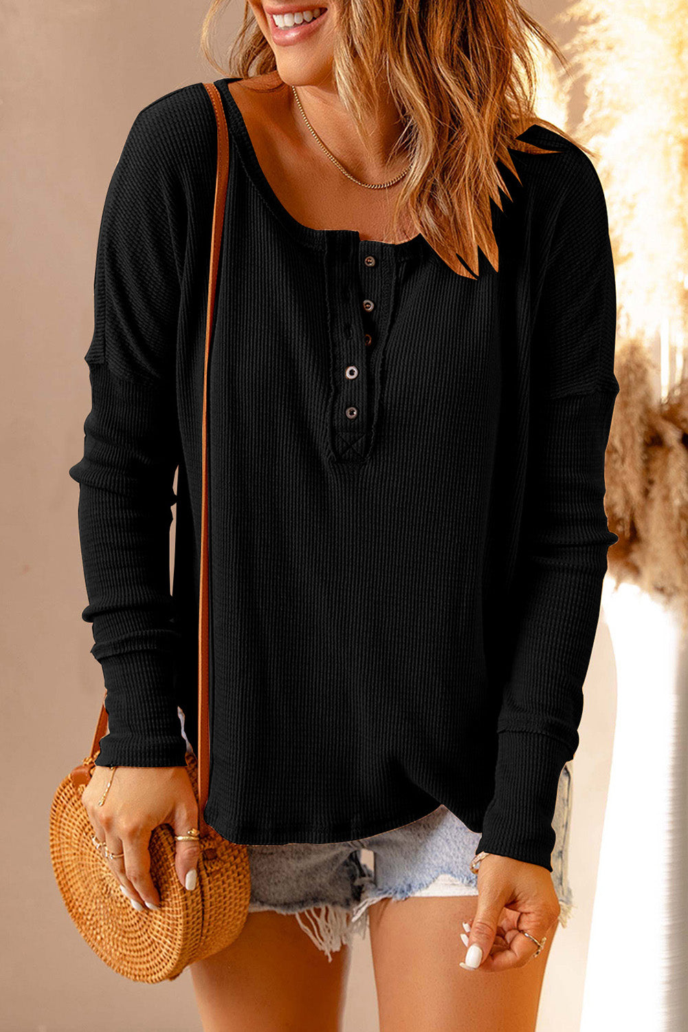 Waffle Knit Henley Top Style