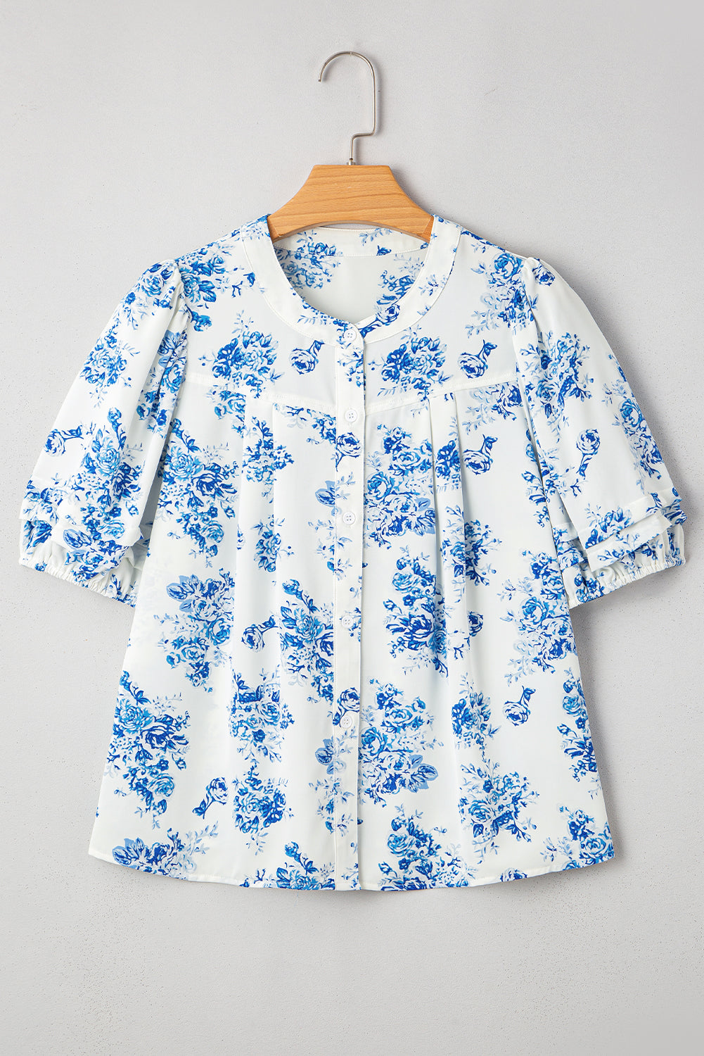 Puff Floral Tiered Everyday Shirt in Sky Blue