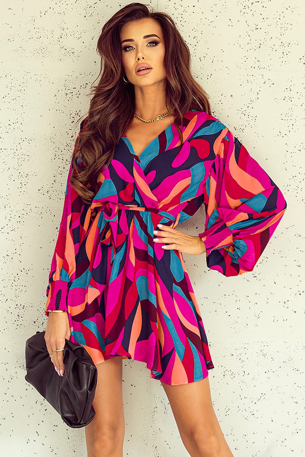 Women's Sleeve Belted Balloon Mini Dress