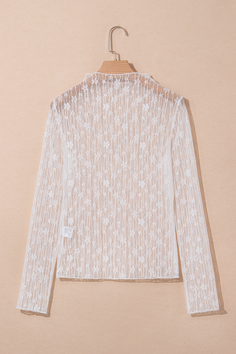 Sheer Long-Sleeved Floral Lace Slim Fit Top