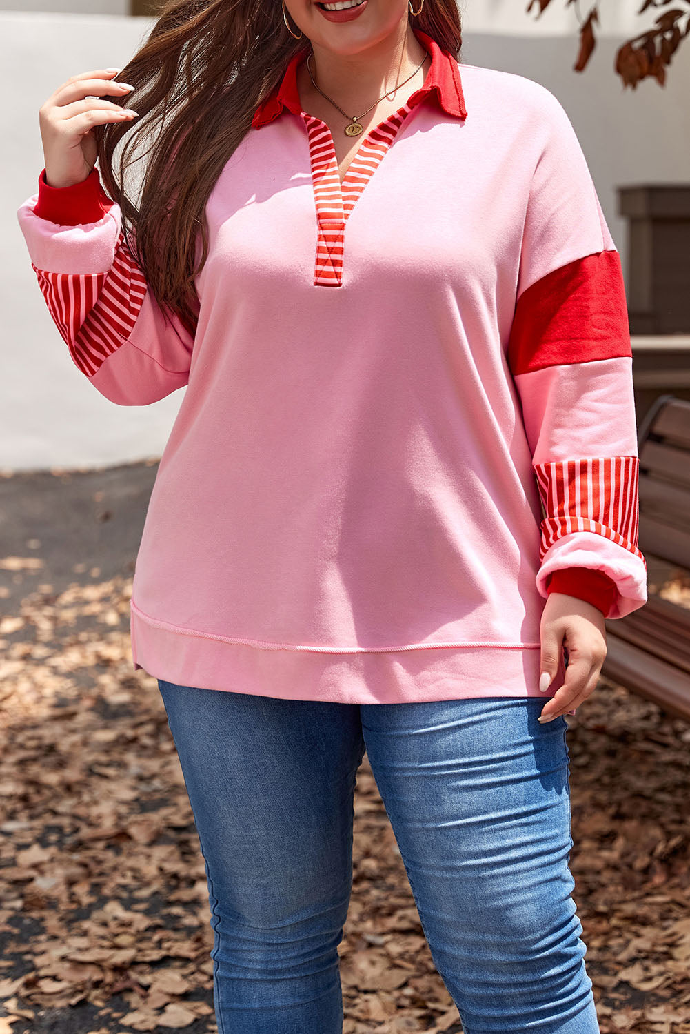 Women's Sweatshirt Featuring Size Side Split Collared Plus