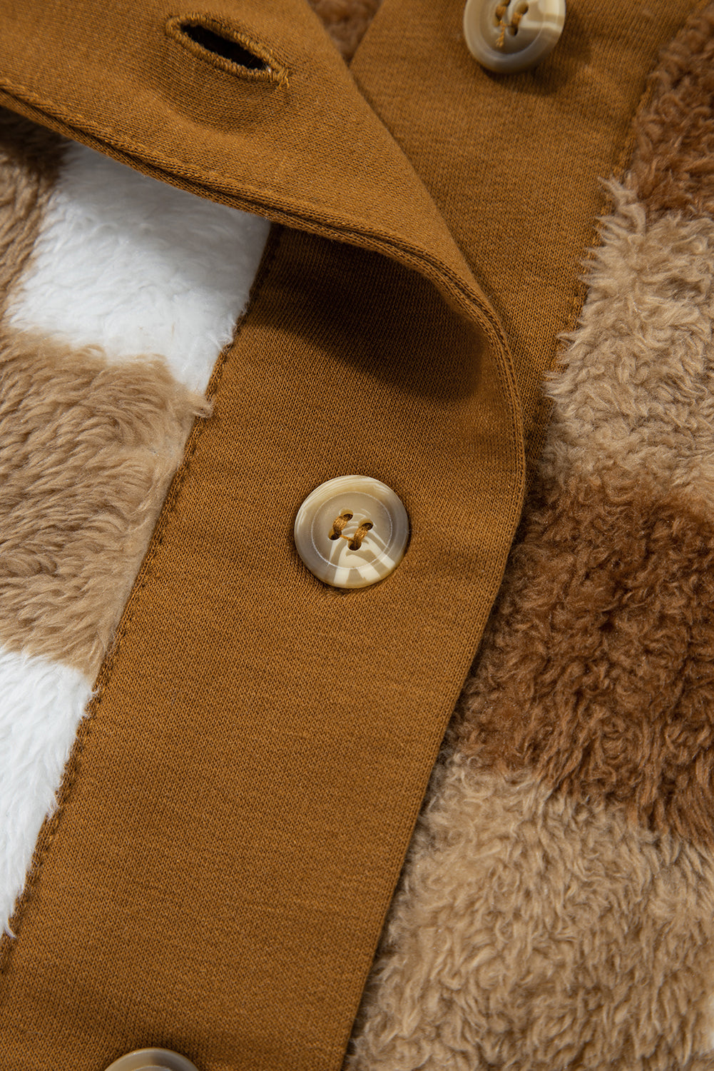 Sherpa Loose Checkered Loose Knit Cardigan Featuring Pockets in Brown