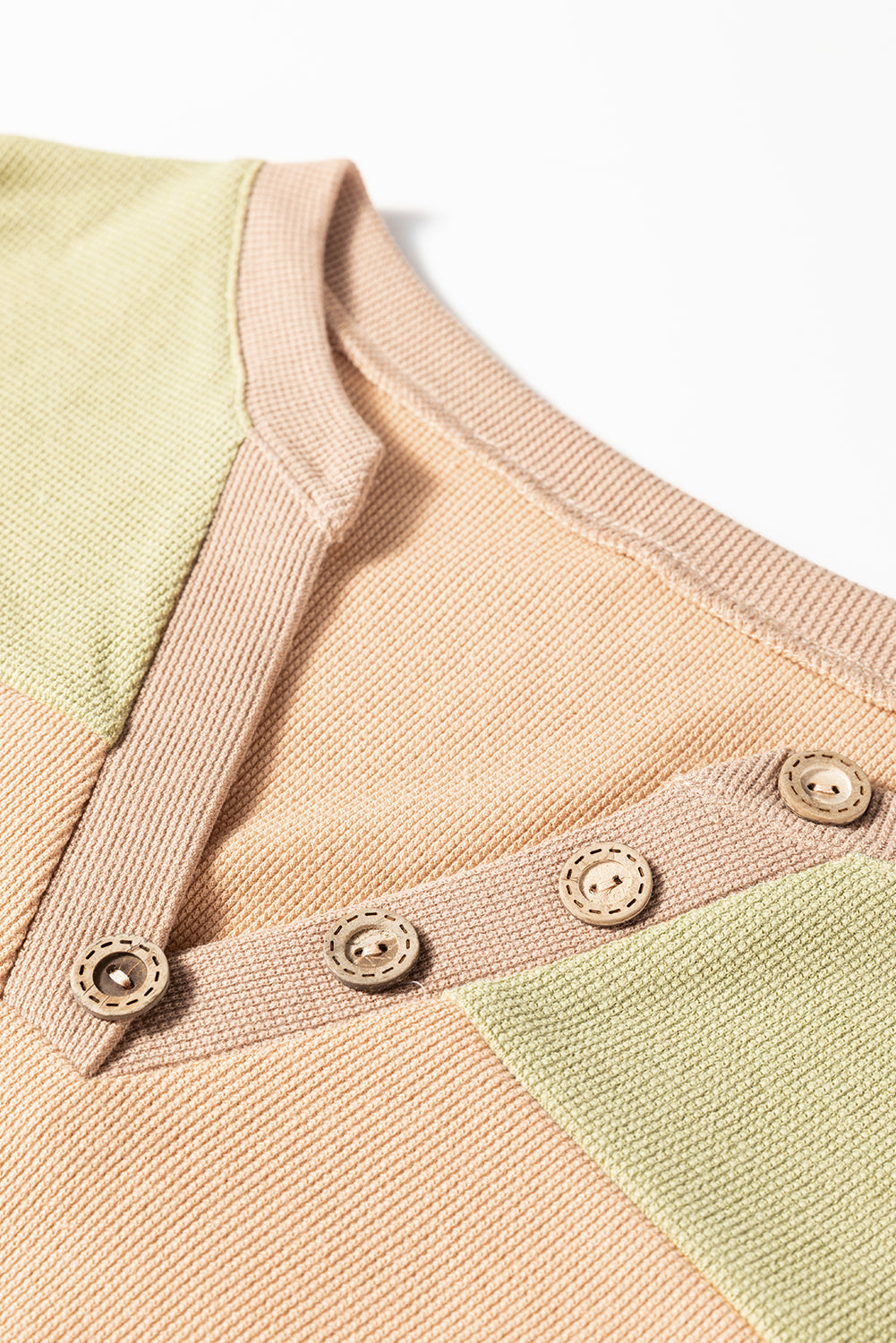 Colorblock Thermal Textured Knit Drop-Shoulder Henley Top