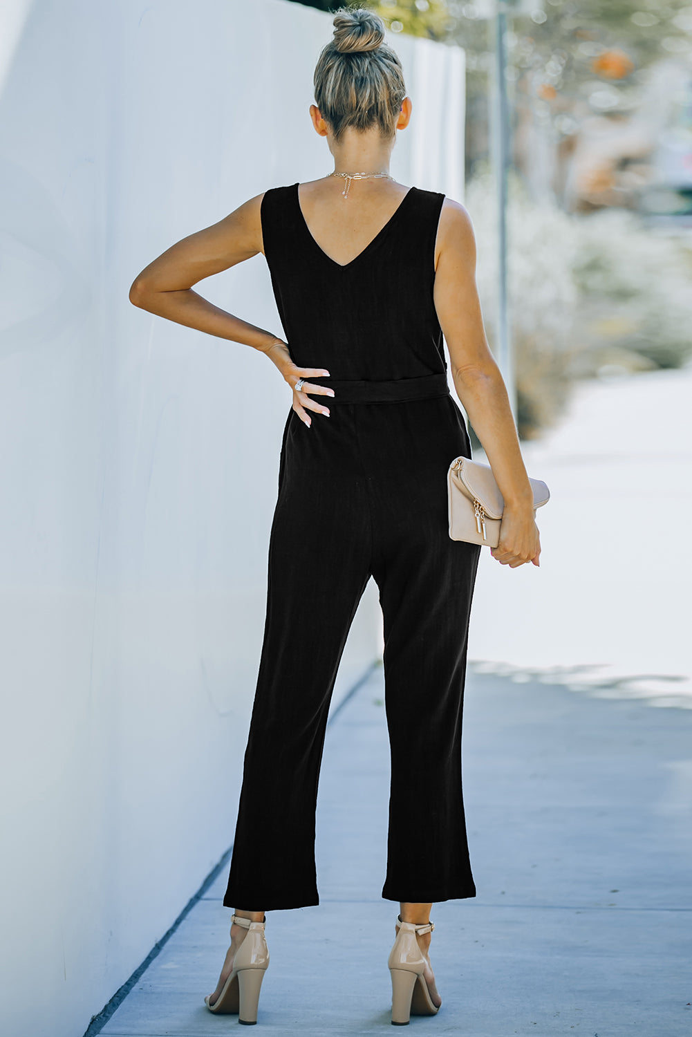 Women's Jumpsuit Featuring V Neck Belted