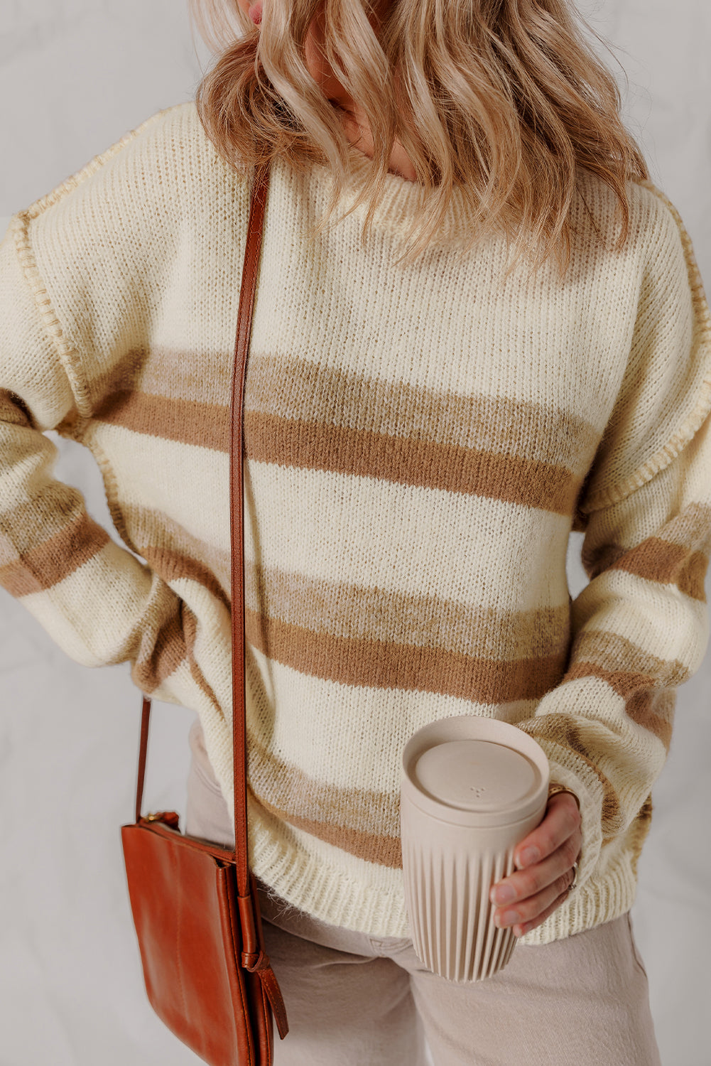 Exposed Seam Drop-Shoulder Knit Baggy Knit Top