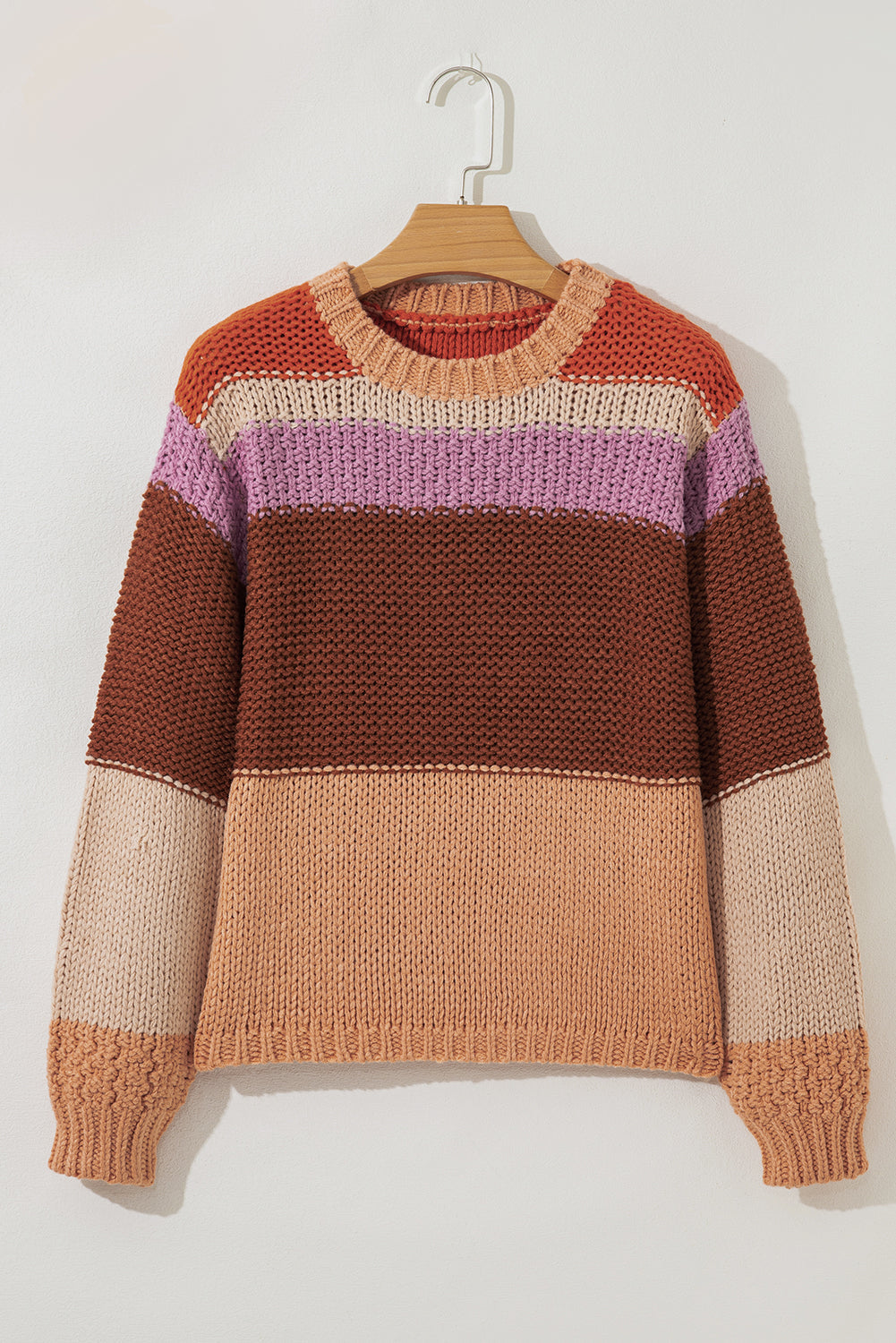 Cropped Colorblock Drop-Shoulder Chunky Knit Knit Top