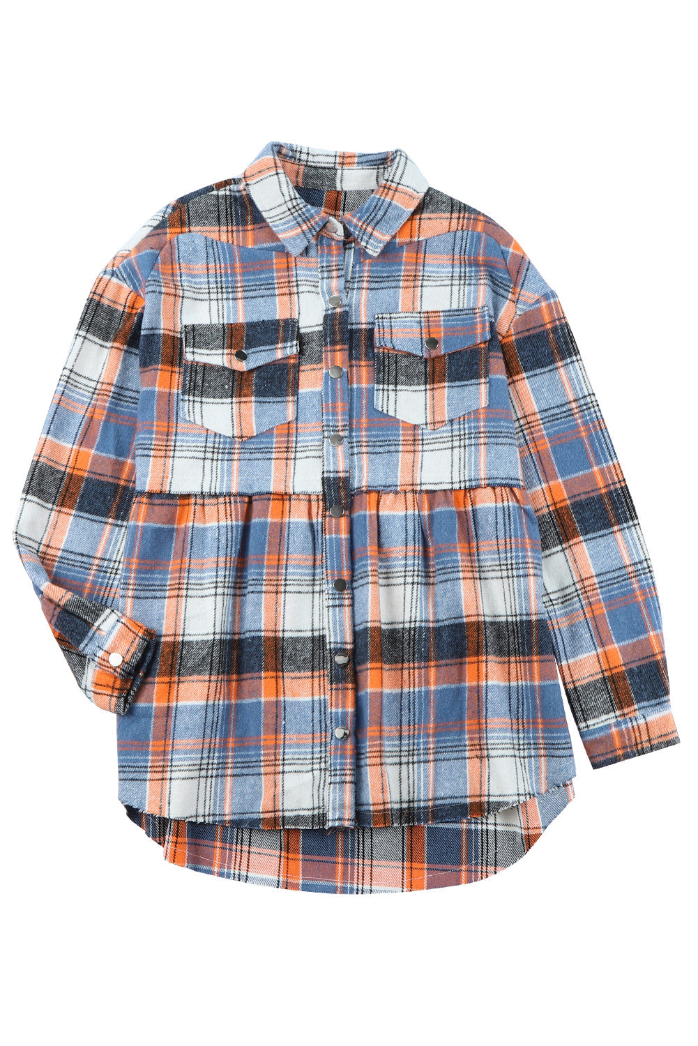 Women's Shirt Jacket Featuring Plaid Ruffle-Trimmed