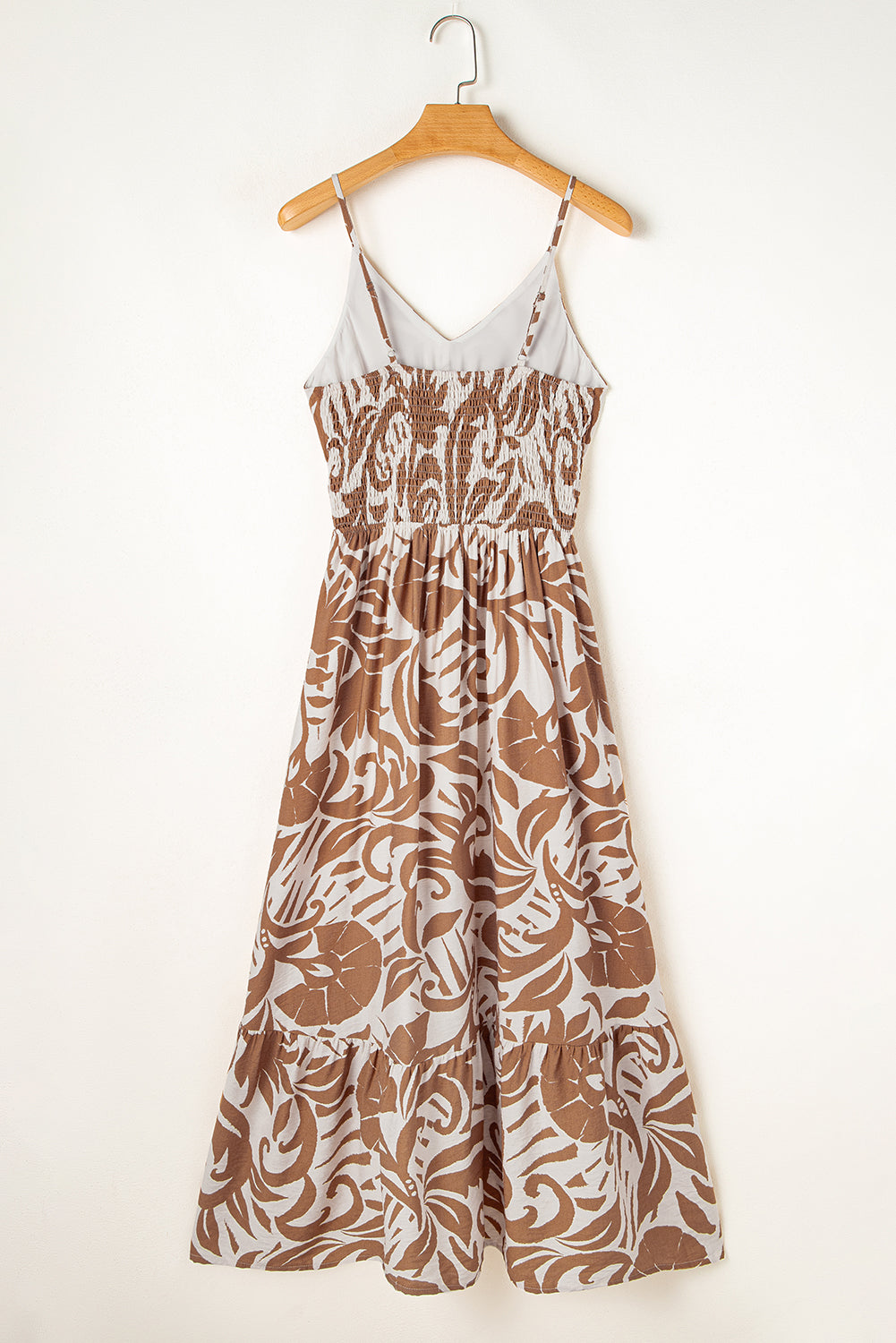 Floral Shirred High Waist Spaghetti Straps Maxi Dress