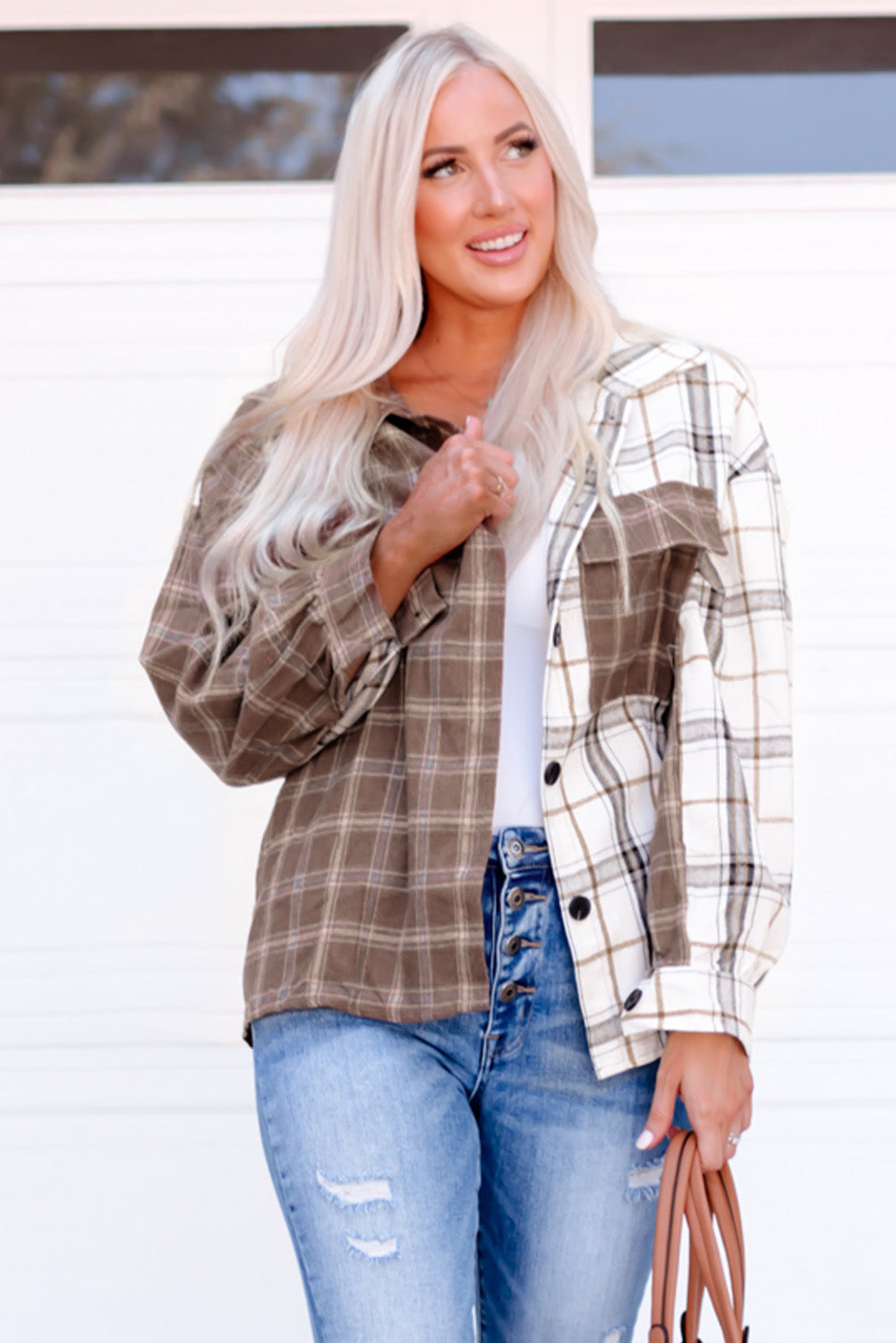 Shirt for Women Mixed Plaid Soft Oversized