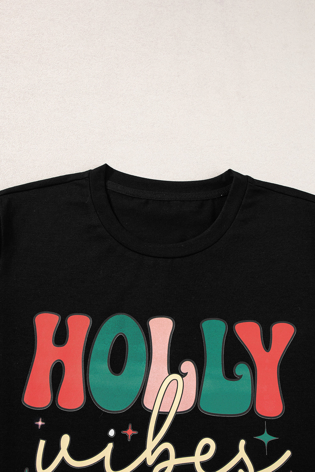 T Shirt for Women Crew Neck HOLLY JOLLY Vibes Christmas