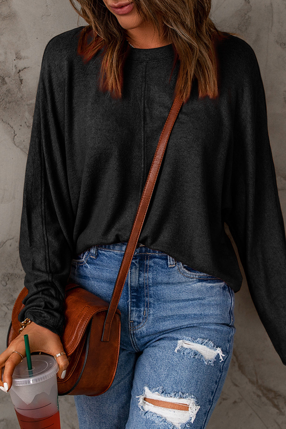 Women's Top Featuring Solid Color Long-Sleeve