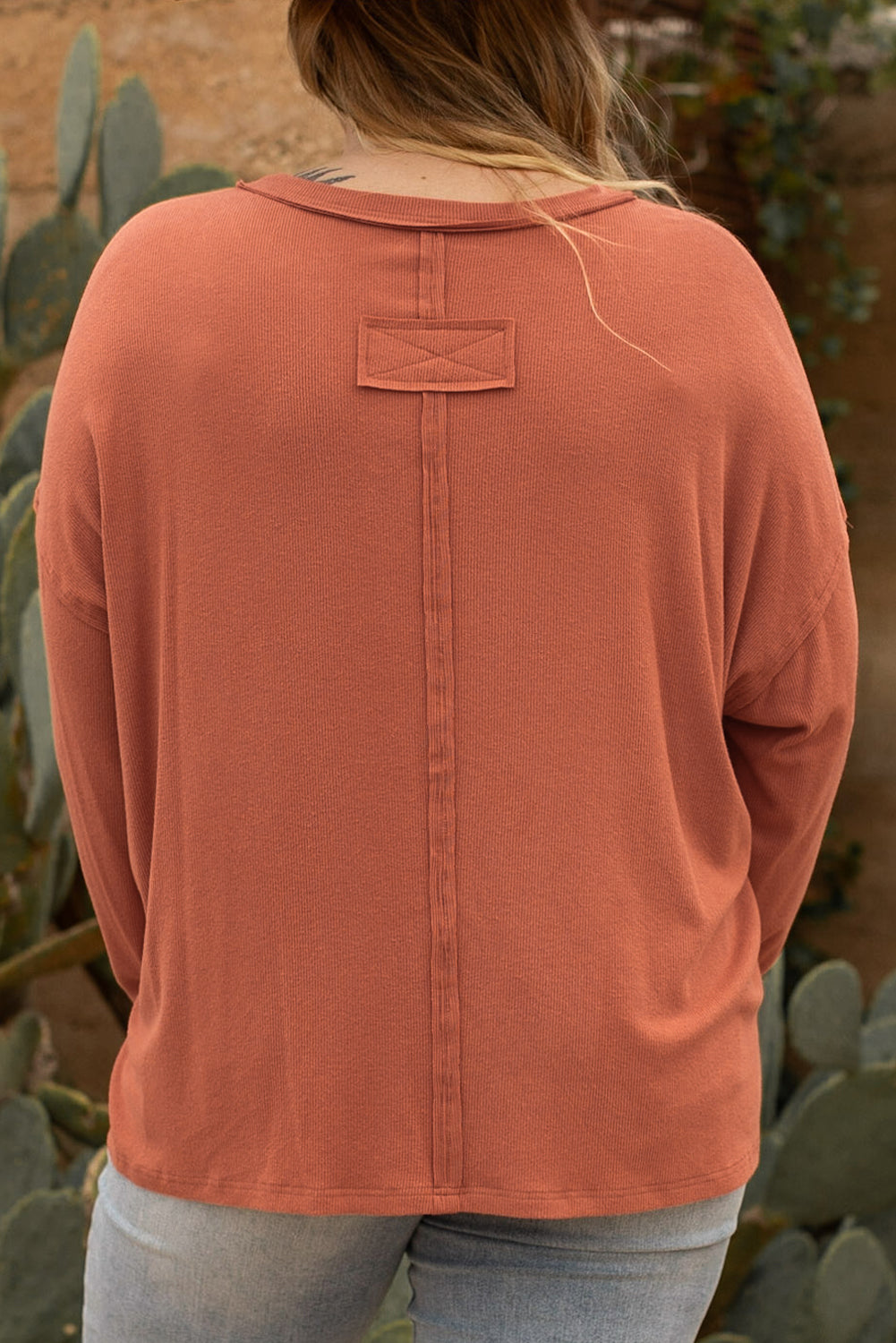 Women's Top with Plus Size V Neck Long-Sleeve