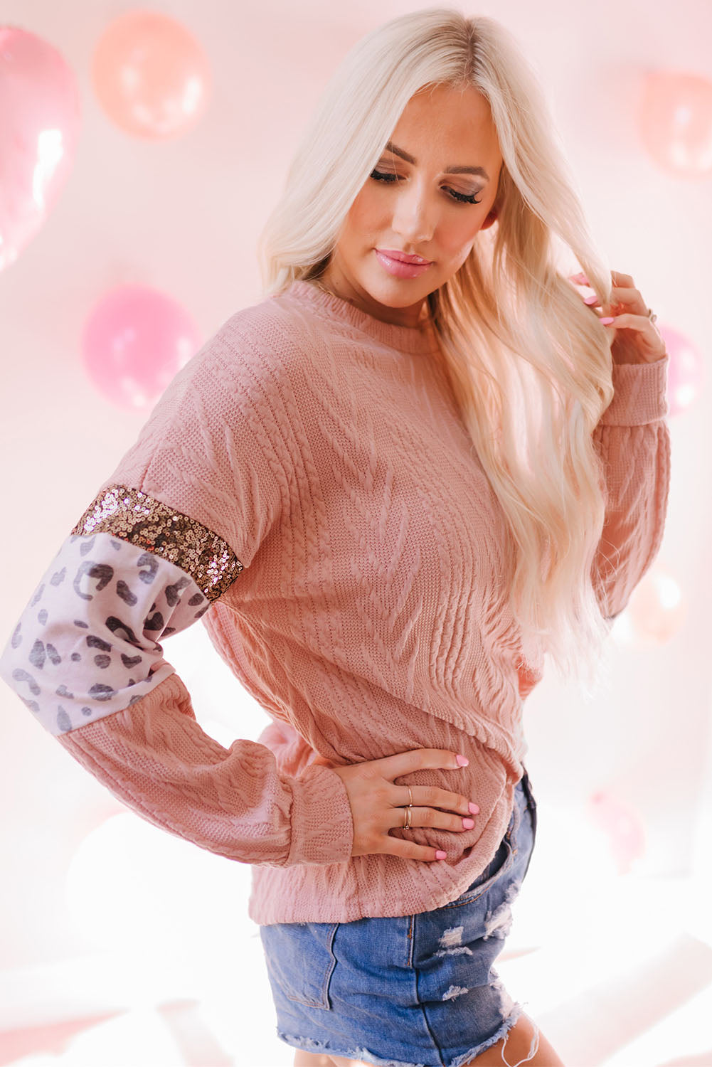 Women's Knit Top Featuring Splicing Sleeves Textured