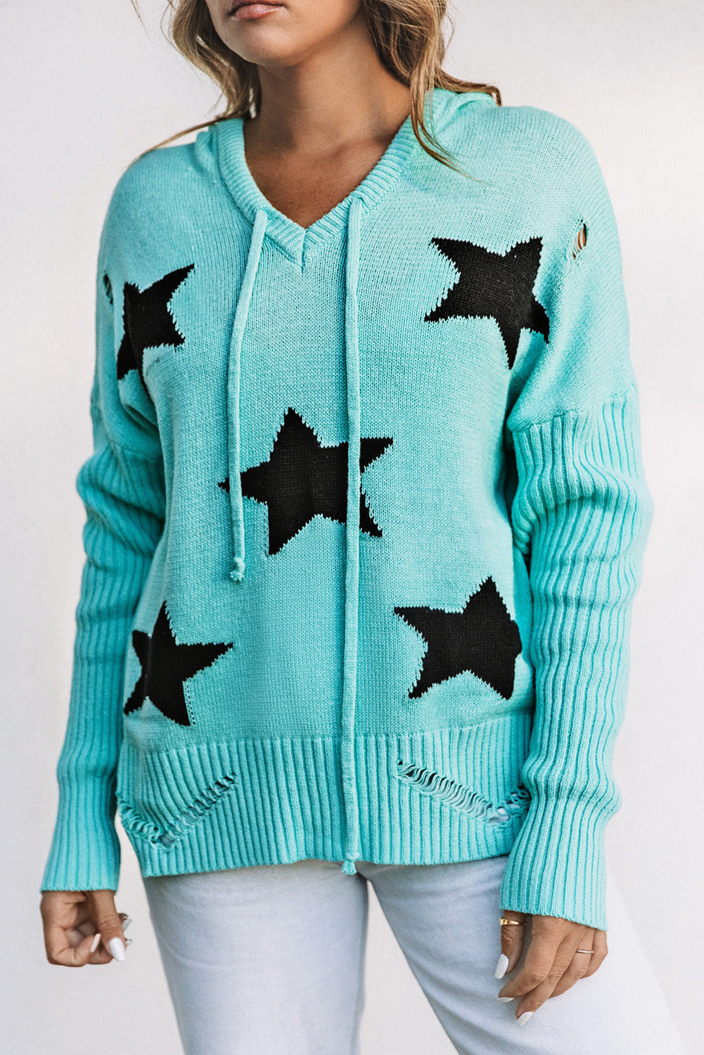 Women's Hooded Sweater with Star Pattern