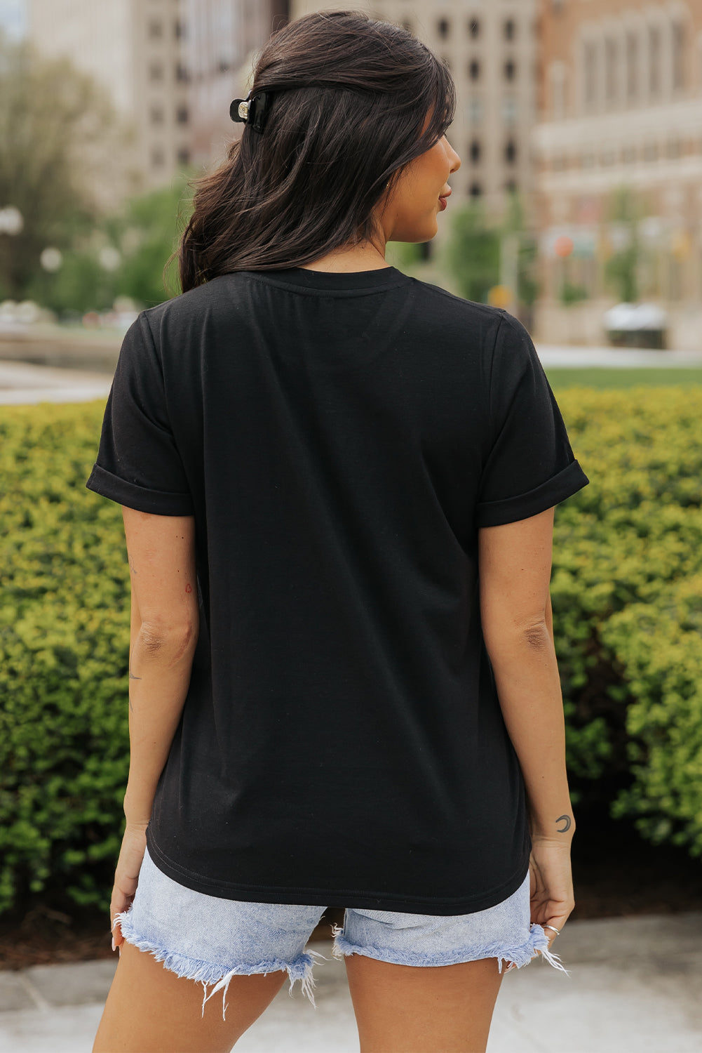Women's T Shirt with Crew Neck Rhinestone NASHVILLE Graphic-Print