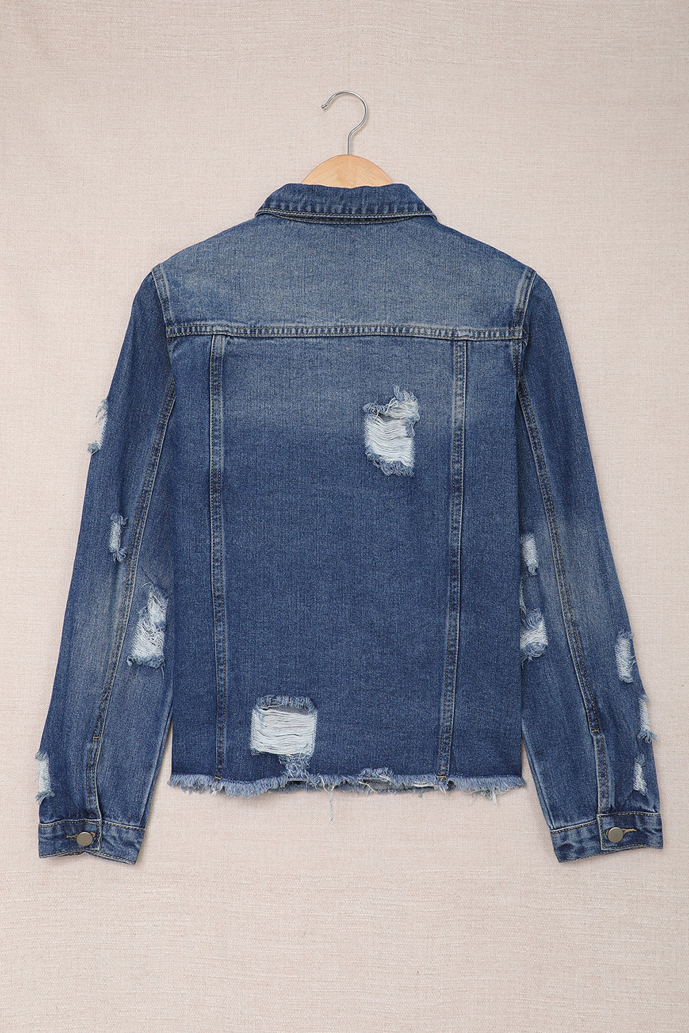 Women's Denim Jacket with Lapel Distressed Raw