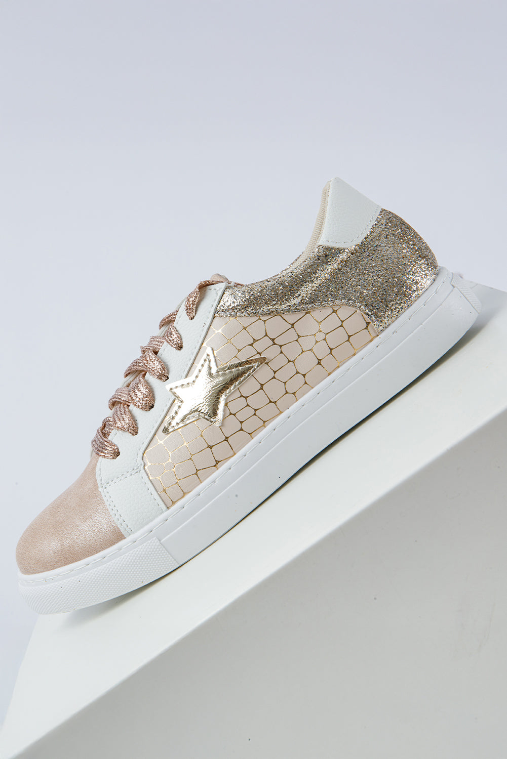 Star Patchwork Glitter Patchwork PU Leather Lace-up Sneakers