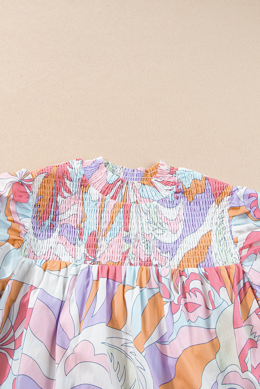 Women's Blouse with Bubble Sleeve Smock Detail