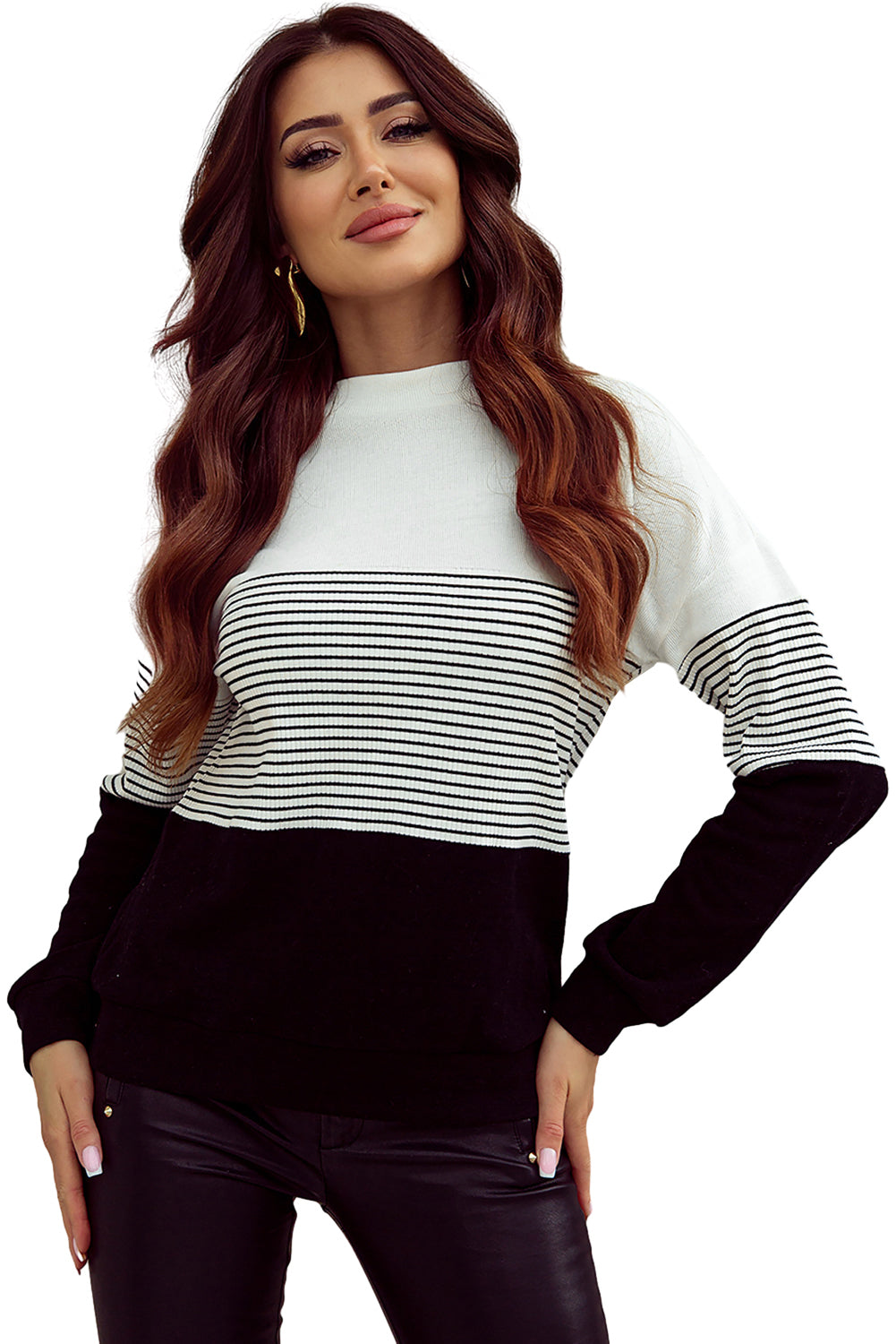 Women's Color-Block Striped Contrast Knit Top