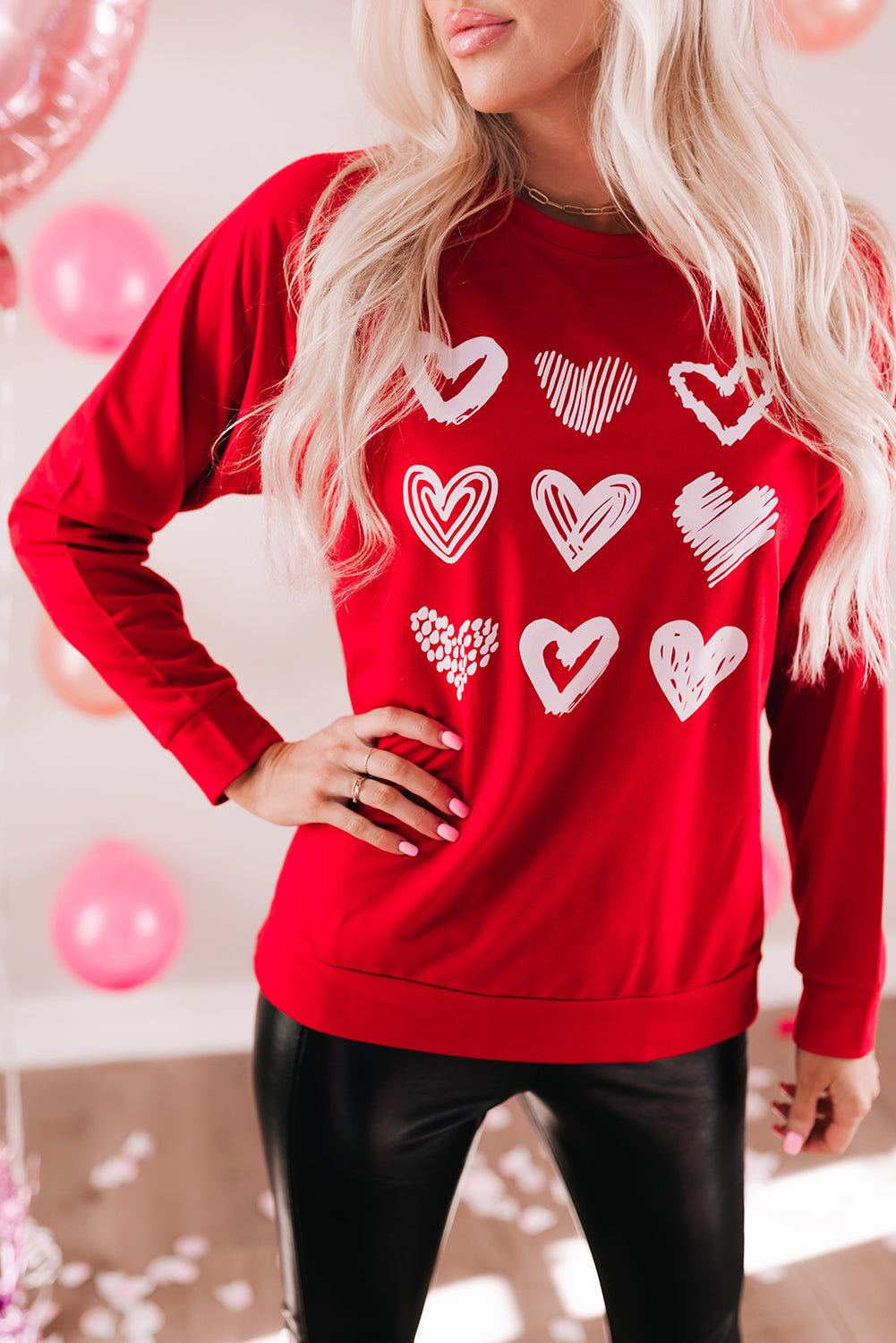 Sweatshirt for Women Hearts Crew Neck Women