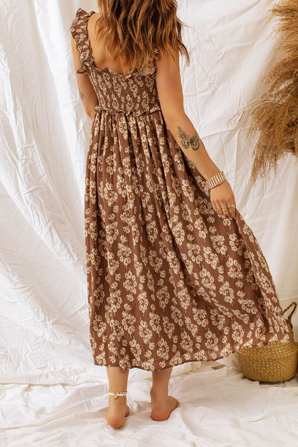 Dresses for Women Maxi Ruffle-Trimmed Shirred Floral-Print