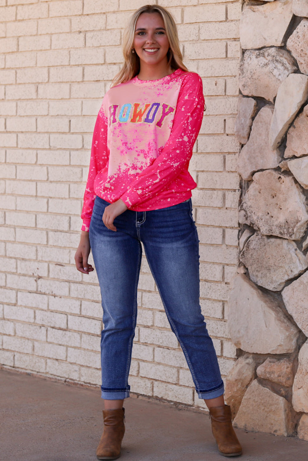 Women's HOWDY Graphic-Print Western Tie Dye Sweatshirt