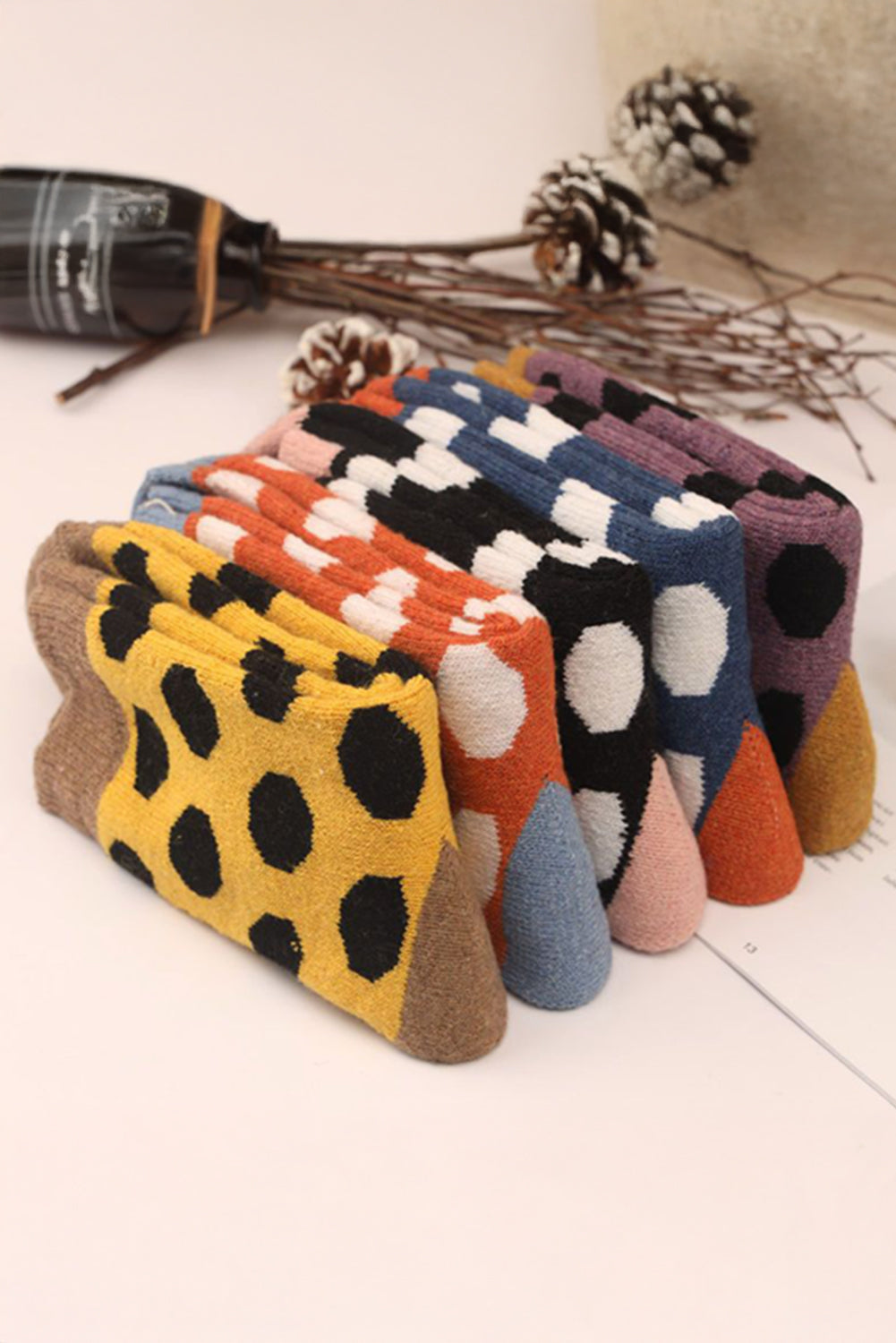 Polka-Dot Colorblock Thick Soft Crew Socks