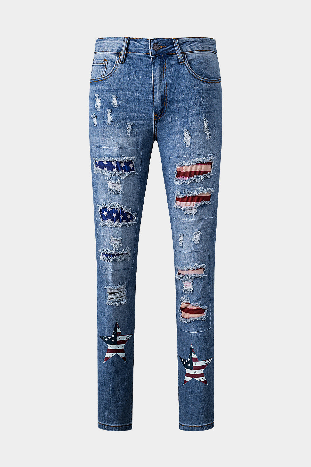 Women's American Flag Patched Distressed Jeans