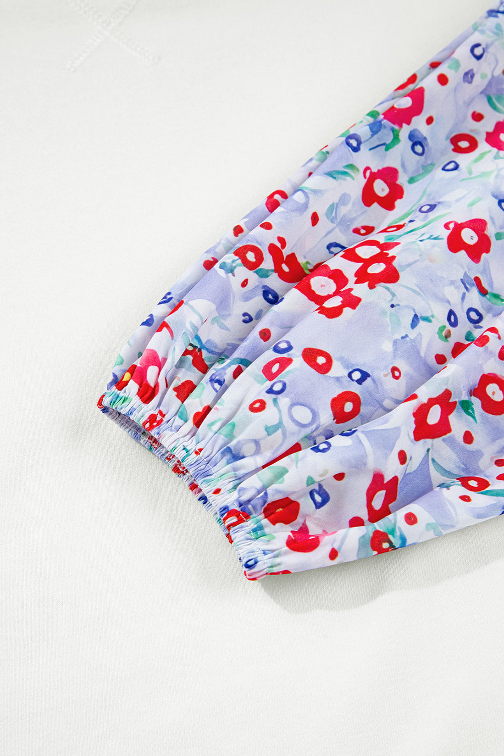 Ruffled Balloon Floral Balloon Sleeve Patchwork Loose Blouse