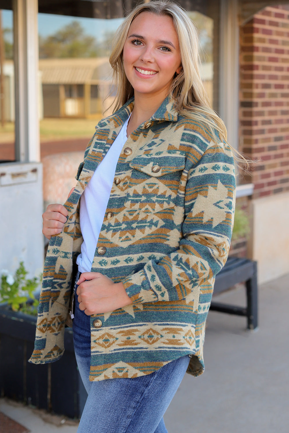 Women's Aztec-Pattern Button Shacket