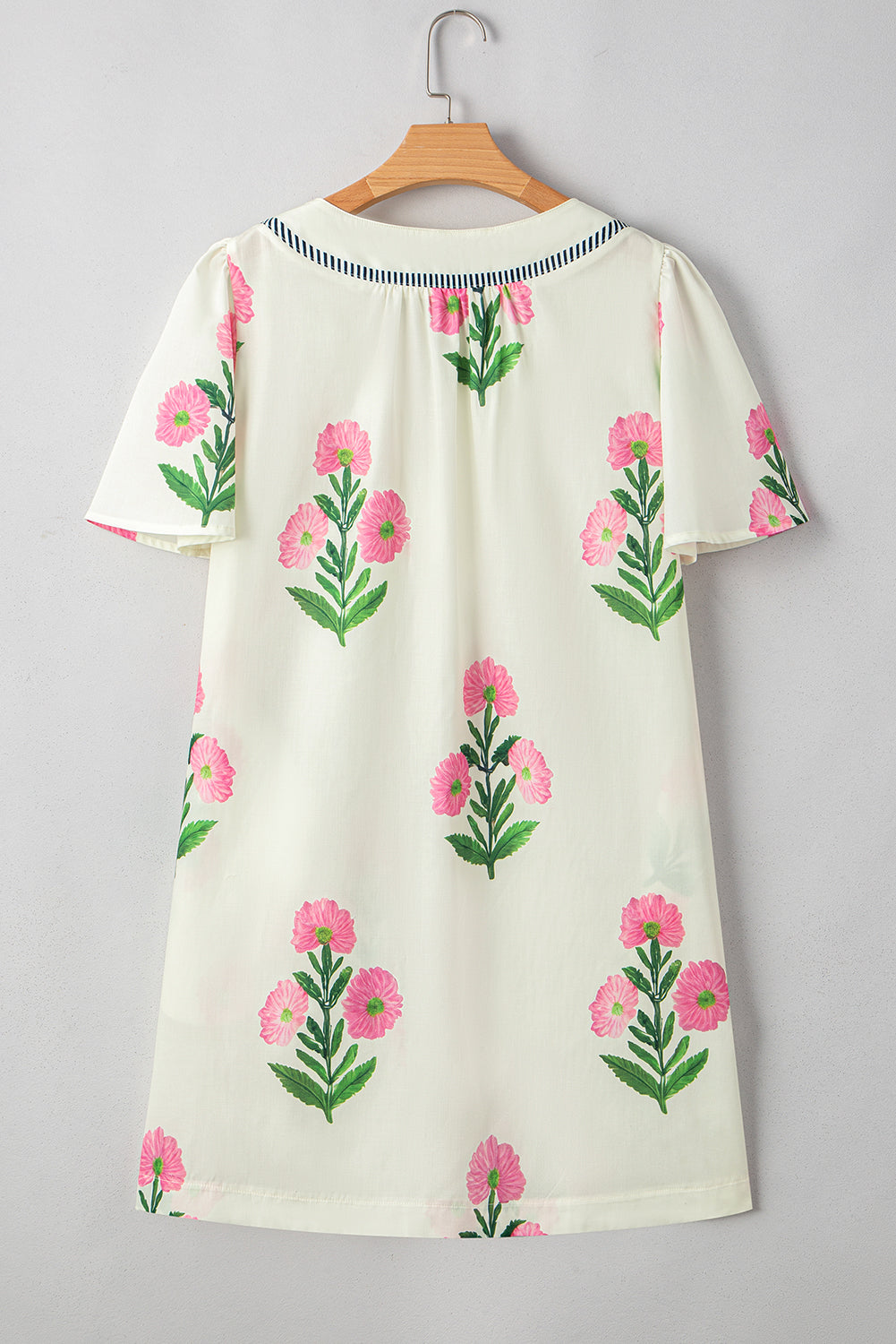 Floral Neck Short-Sleeved Split Loose Mini Dress