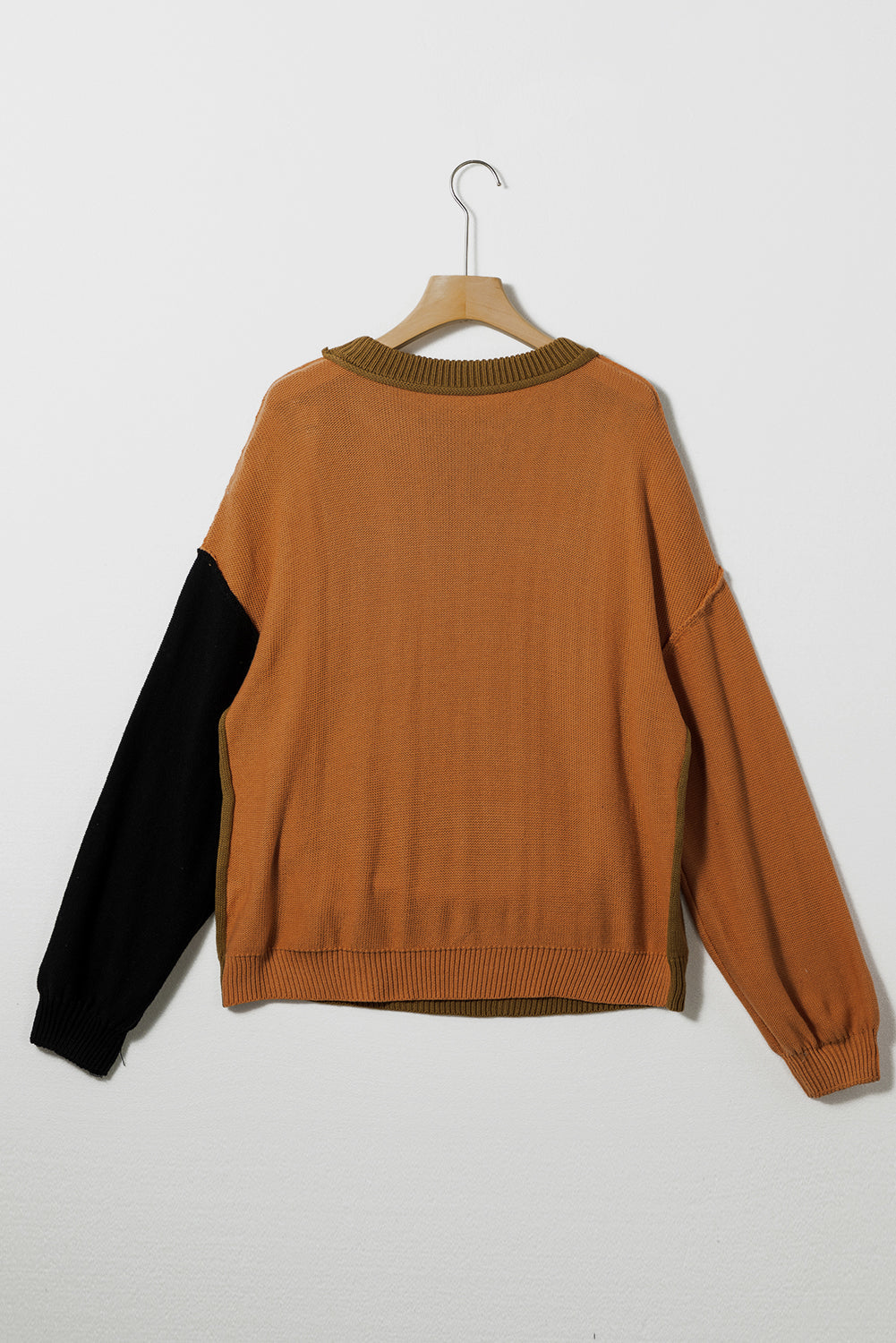 Colorblock Bishop Sleeve Ribbed Trim Sweater