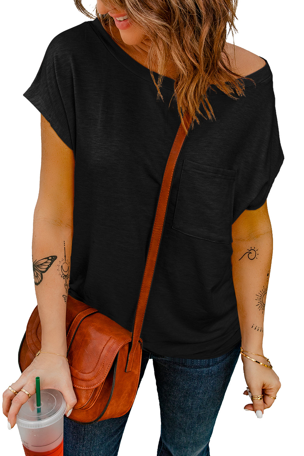 Women's Slits Featuring Tee with Side Pocket-Detail