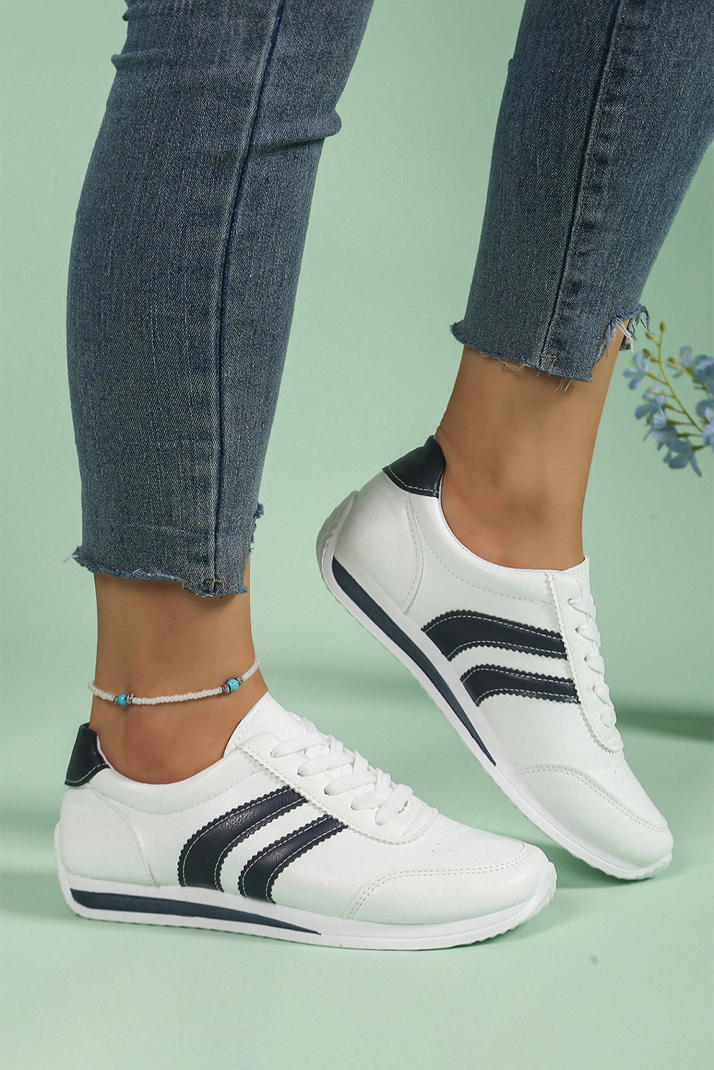 Leather 2-tone PU 2-tone Contrast Patchwork Lace-up Flat Shoes