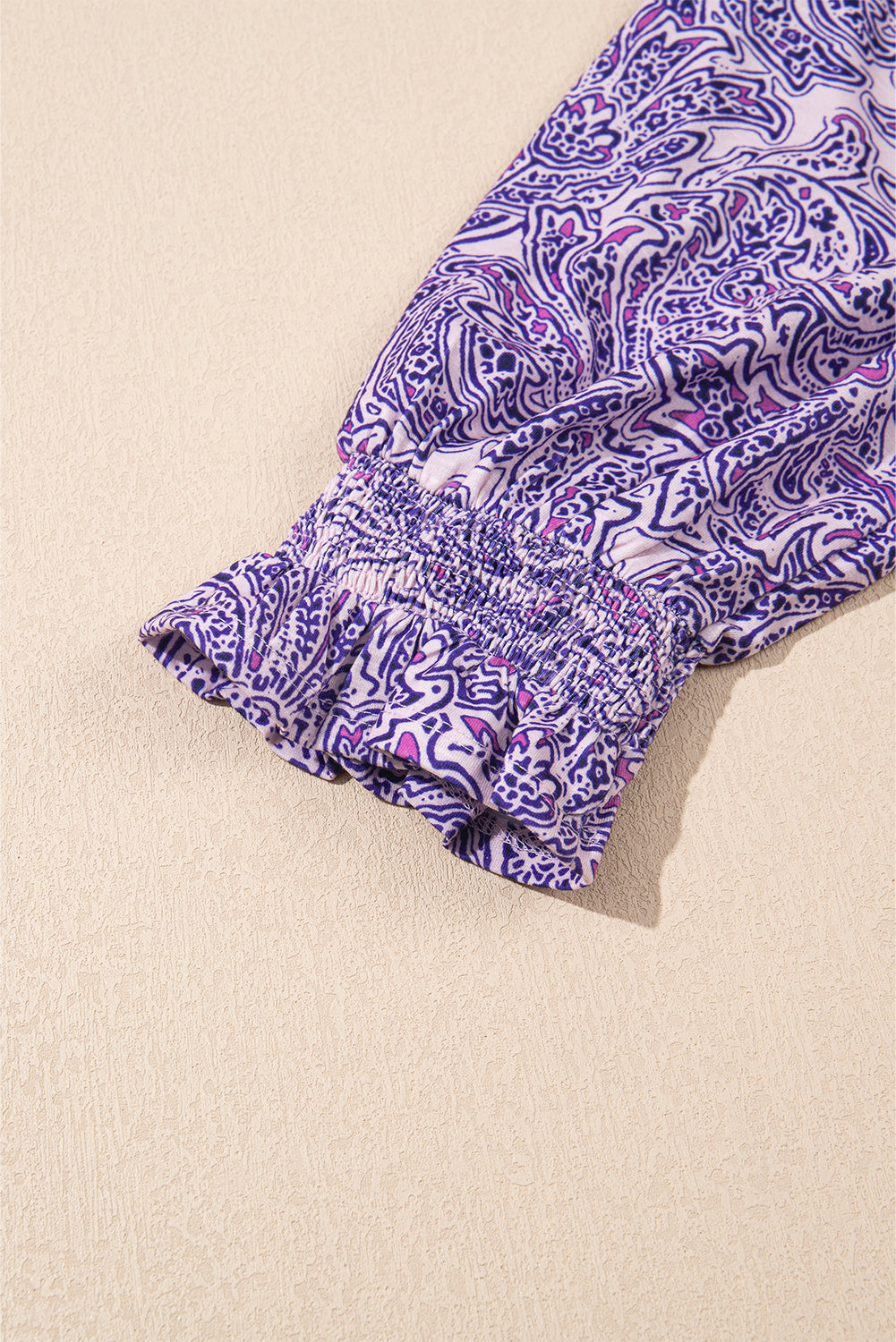 Purple Boho Paisley Print Shirred Peplum Blouse