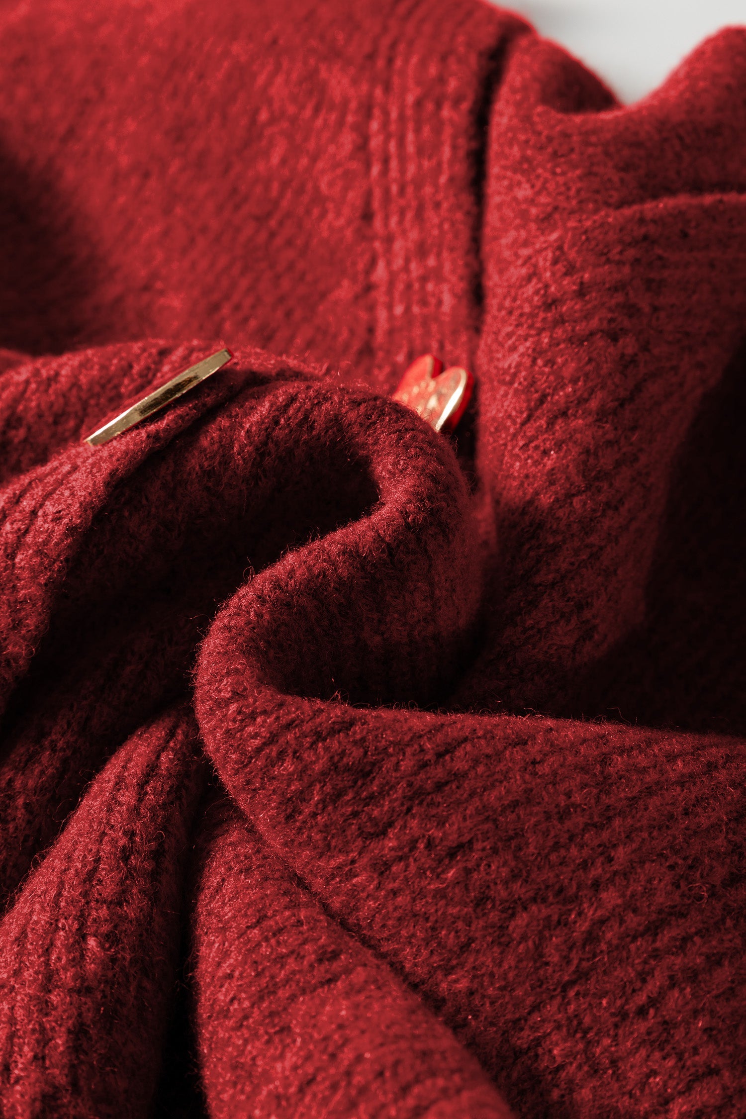 Heart V-Neck Metal Button Wool Cardigan Knit Top in Fiery Red