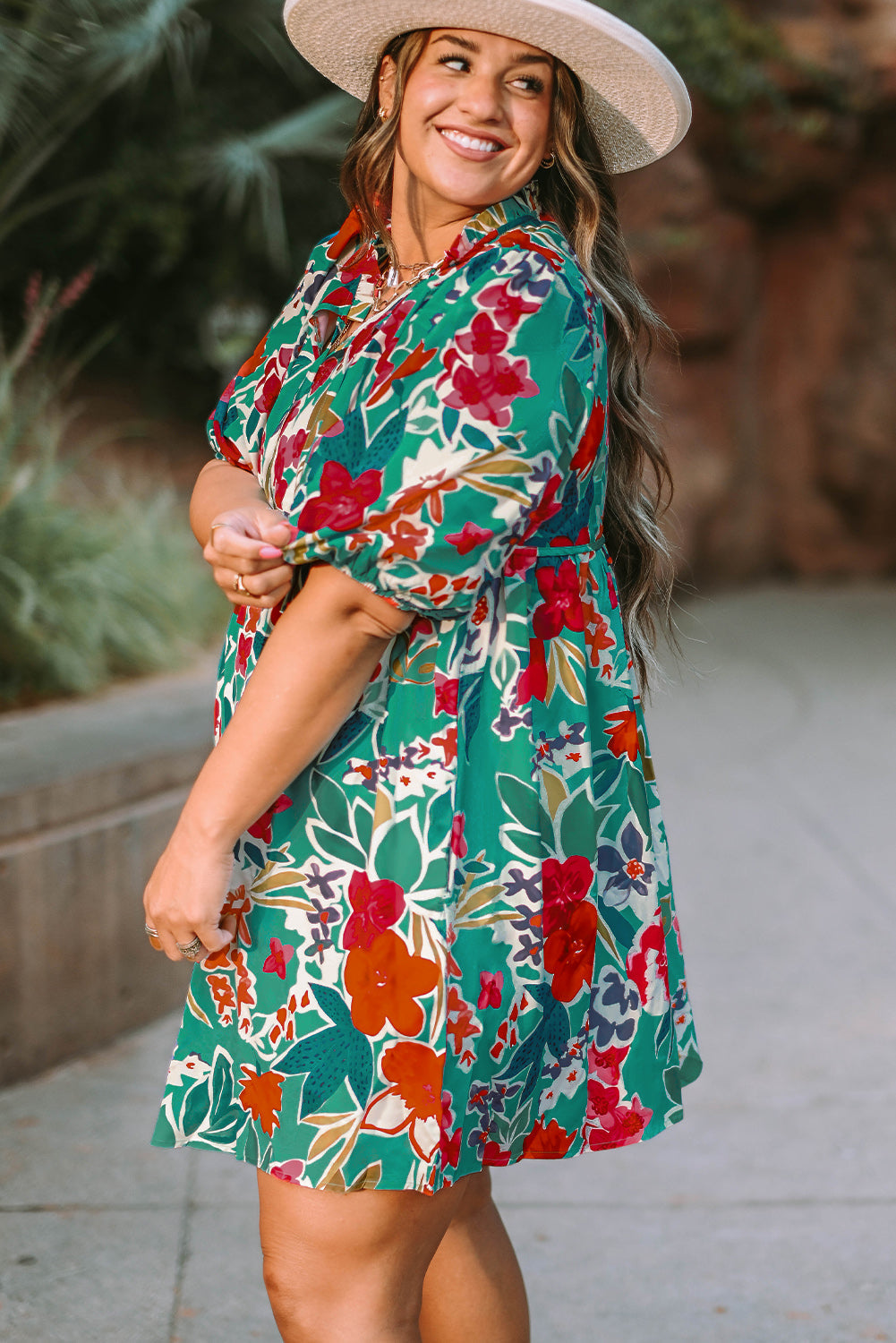 Women's Dress Featuring Plus Size Tie Neck Babydoll