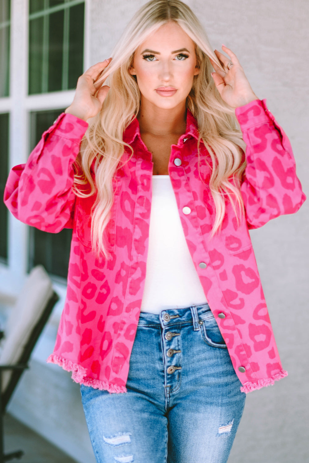 Women's Button Cuffs Raw-Edge Jacket