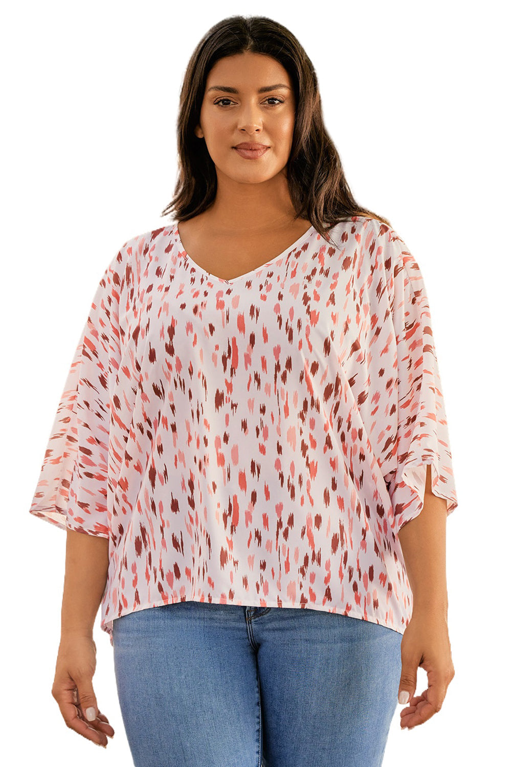 Blouse for Women 3/4 Dolman Sleeve Plus Size Printed