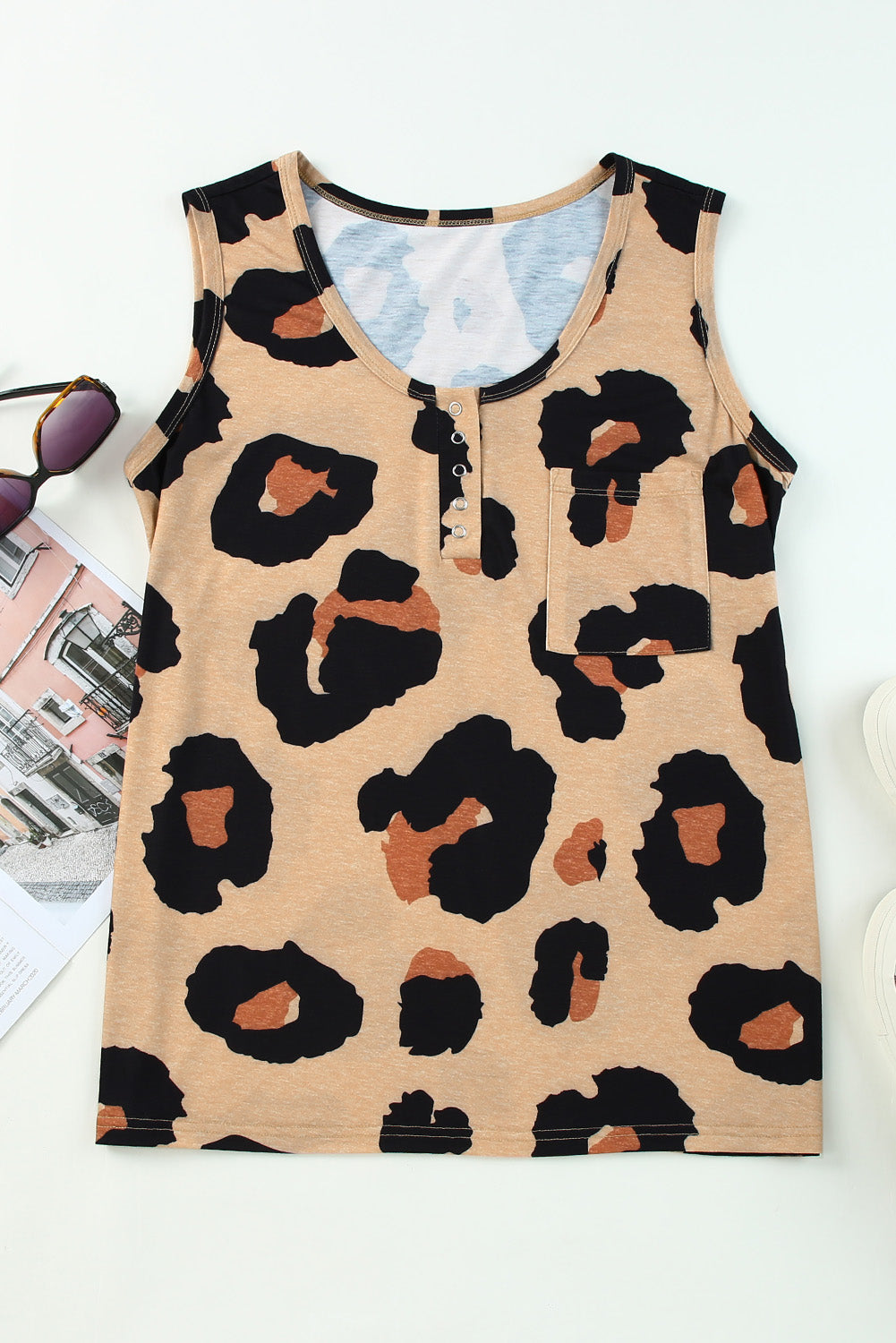Tank Top for Women Chest Button Neck