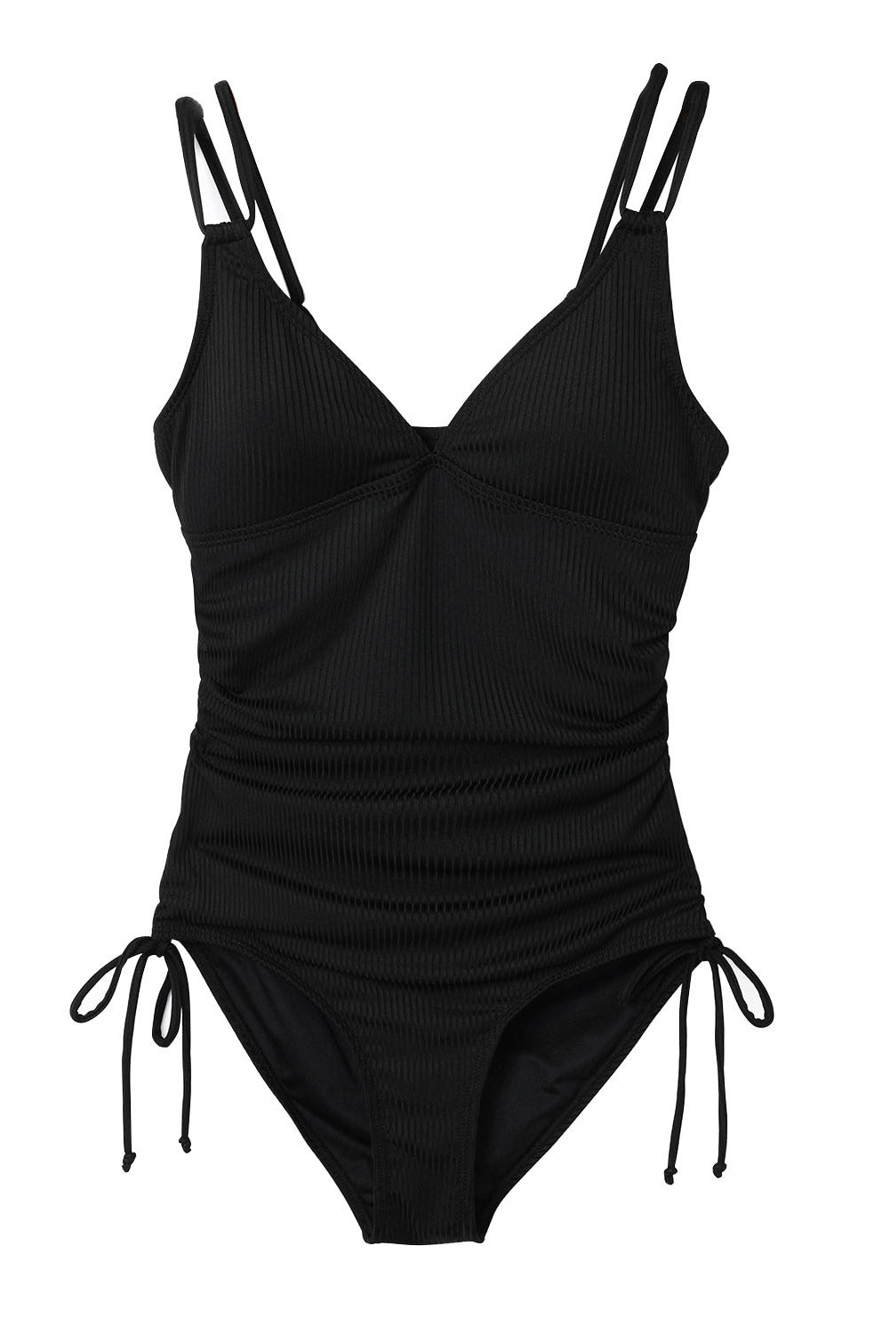 Women's Rib-Knitted Knitted One Piece Adjustable Straps Swimsuit