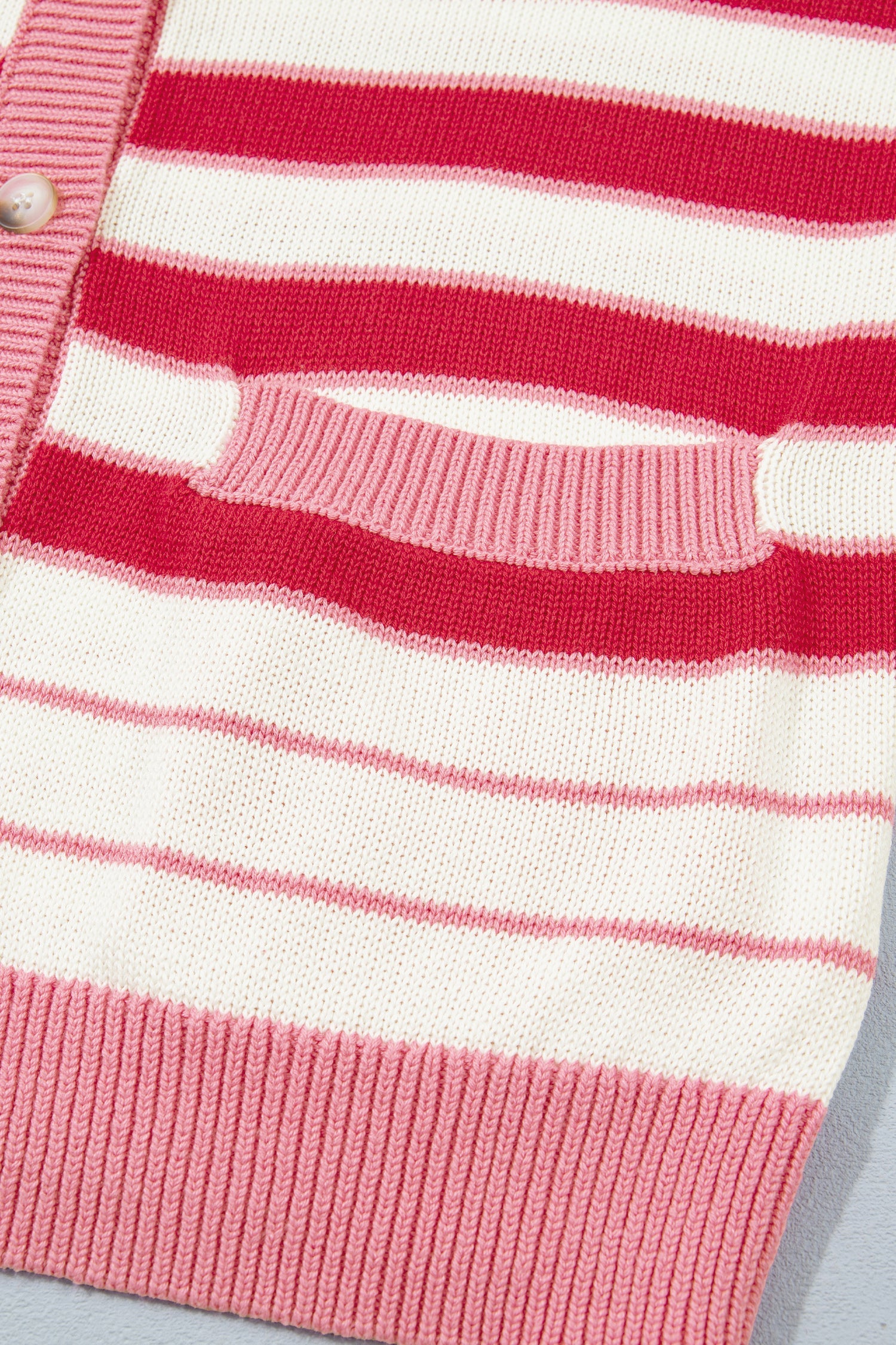 Long-Sleeved Stripe V-Neck Timeless Fit Cardigan in Red