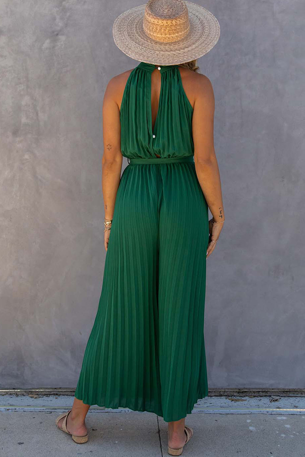 Leg Jumpsuit for Women Halter Neck Pleat-Detail Wide