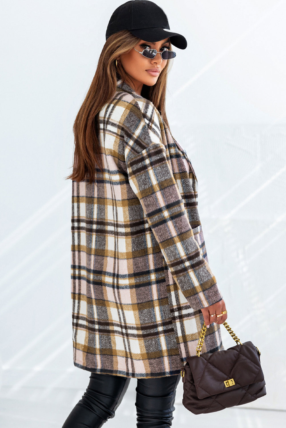 Women's Plaid Button Up Lapel Jacket