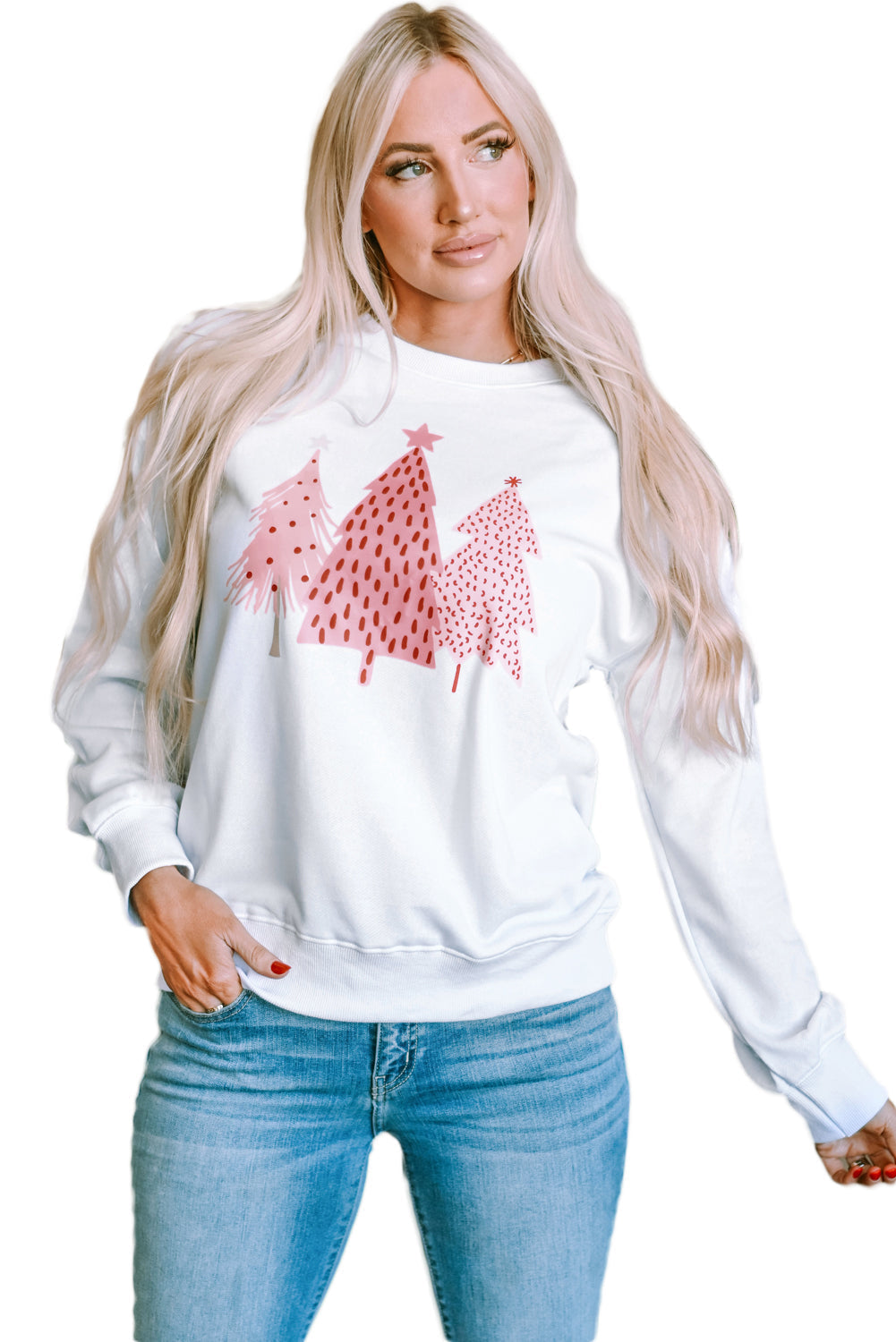 Women's Dots Christmas Tree Pullover Sweatshirt