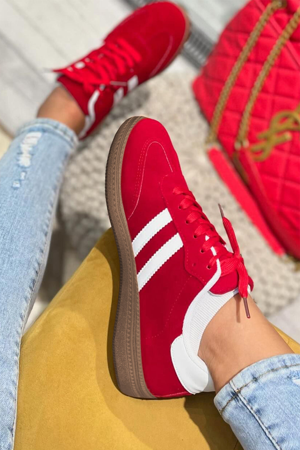 Retro Lace-up Striped Patchwork Flat Shoes