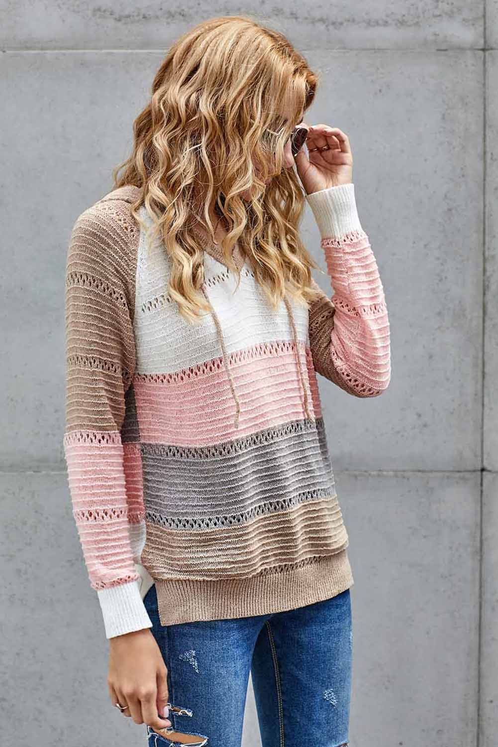 Women's Hoodie Featuring Everyday Multicolor Beach Bonfire Knitted