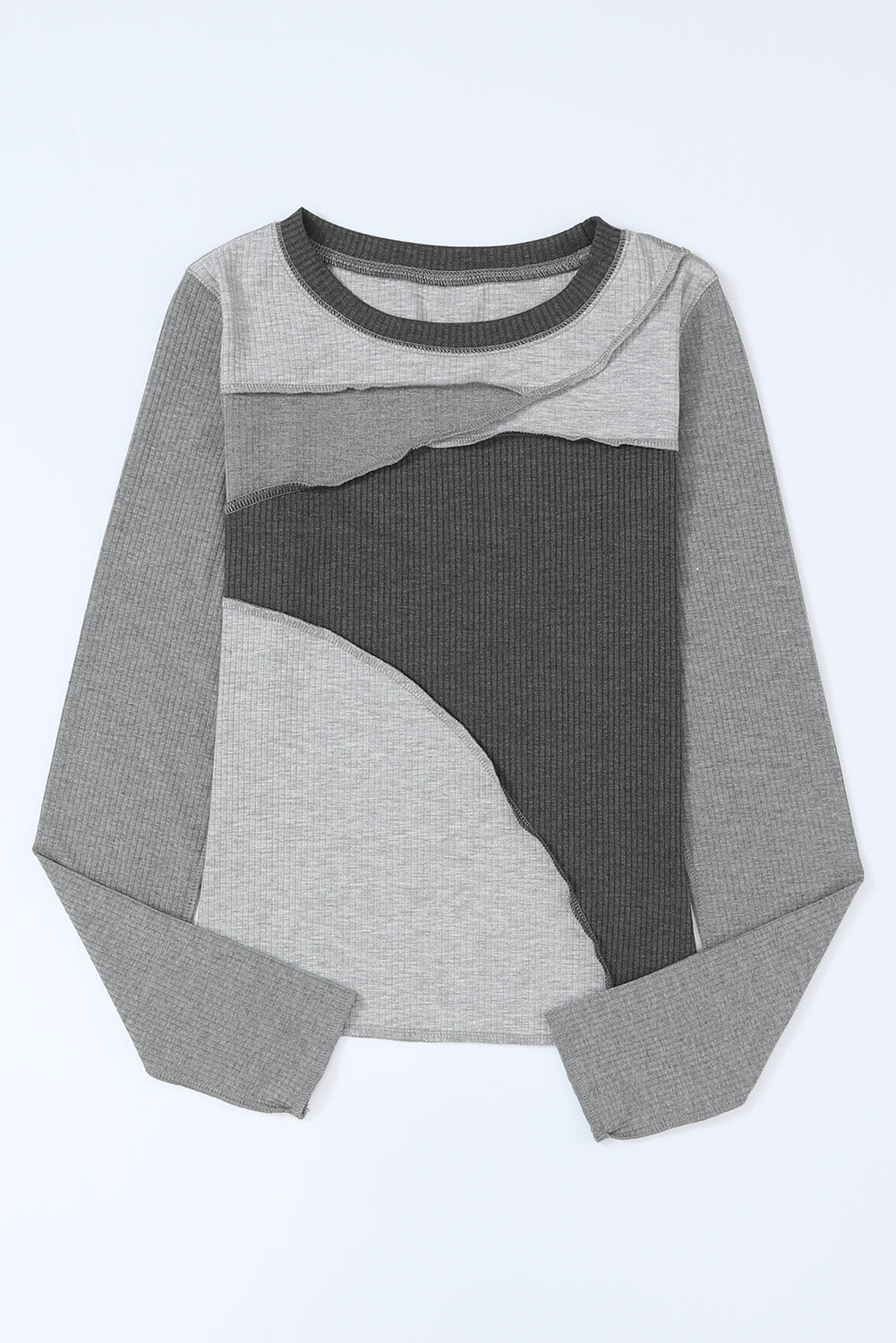 Women's Knit Top with Rib-Knitted Expose Seam