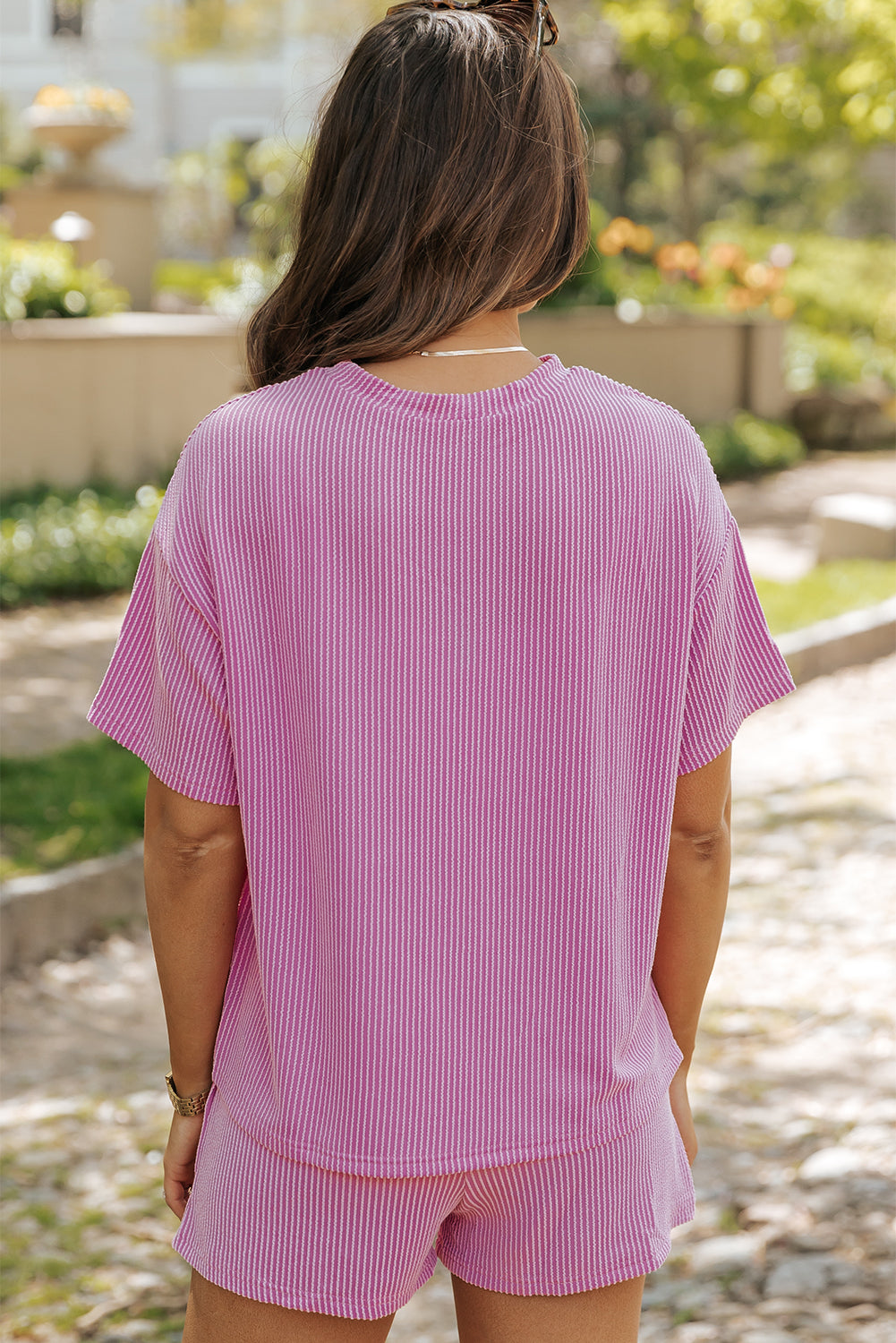 Shorts Set for Women Tee and Knitted Relaxed Fit